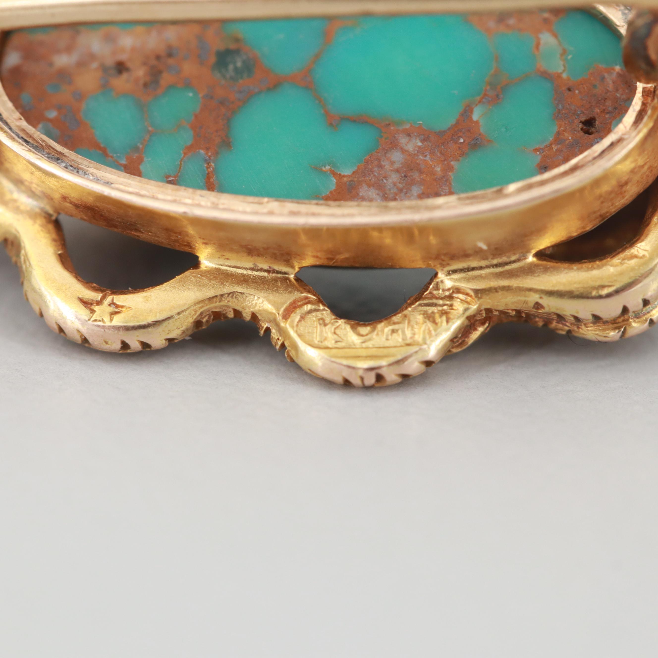 Victorian Kohn & Co. 14K Yellow Gold Turquoise Brooch