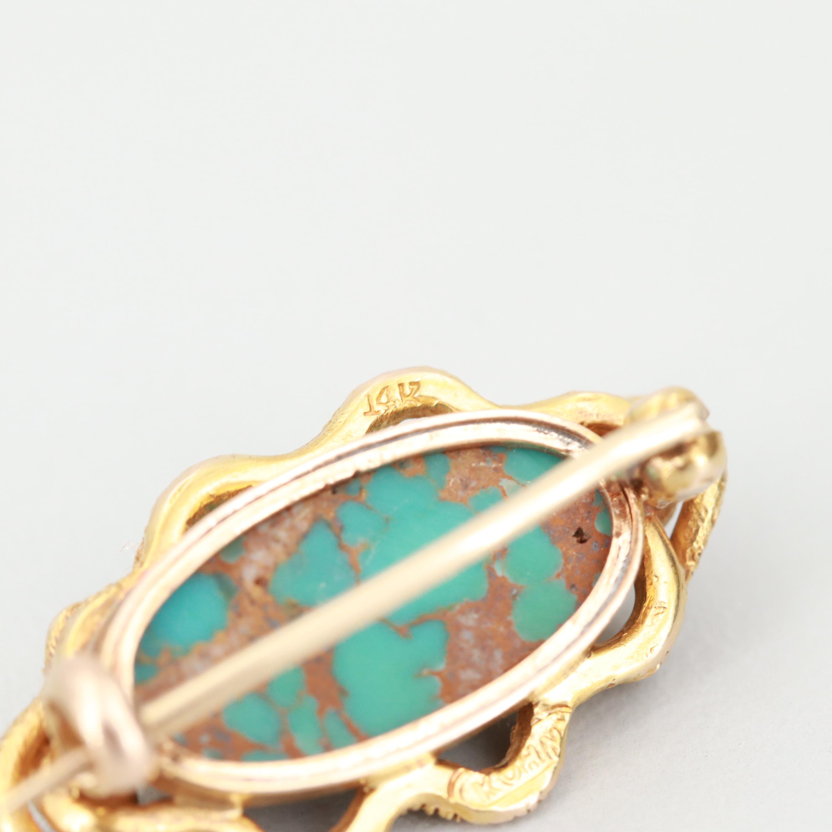Victorian Kohn & Co. 14K Yellow Gold Turquoise Brooch