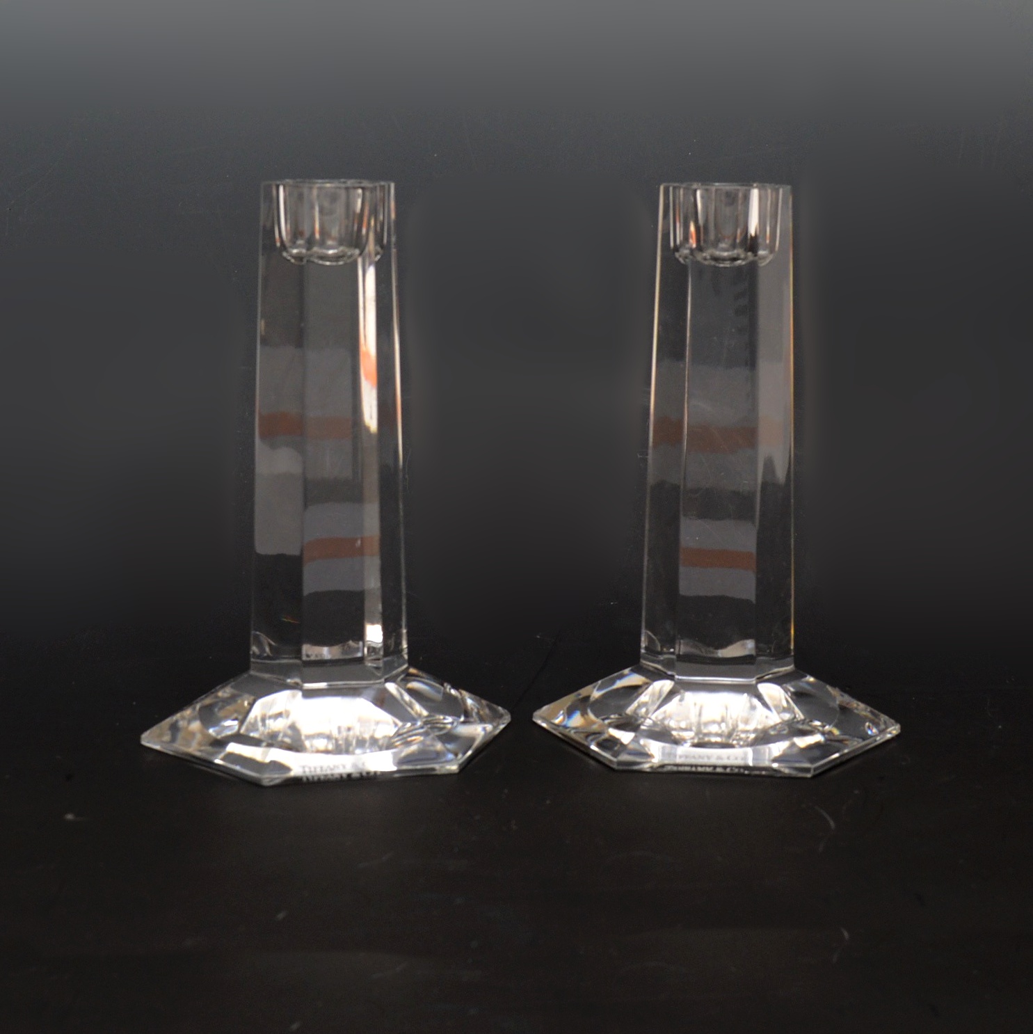 Tiffany & Co. Frank Lloyd Wright Foundation Crystal Candlesticks, 1986
