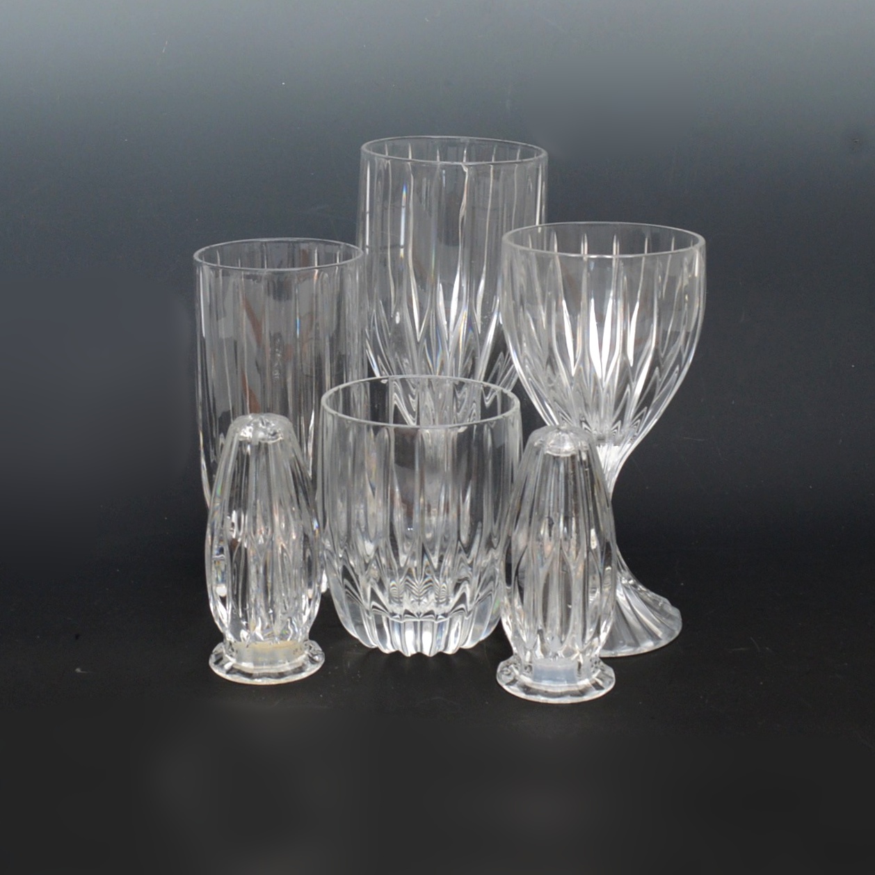 Mikasa "Park Lane" Crystal Stemware with Salt and Pepper Shakers