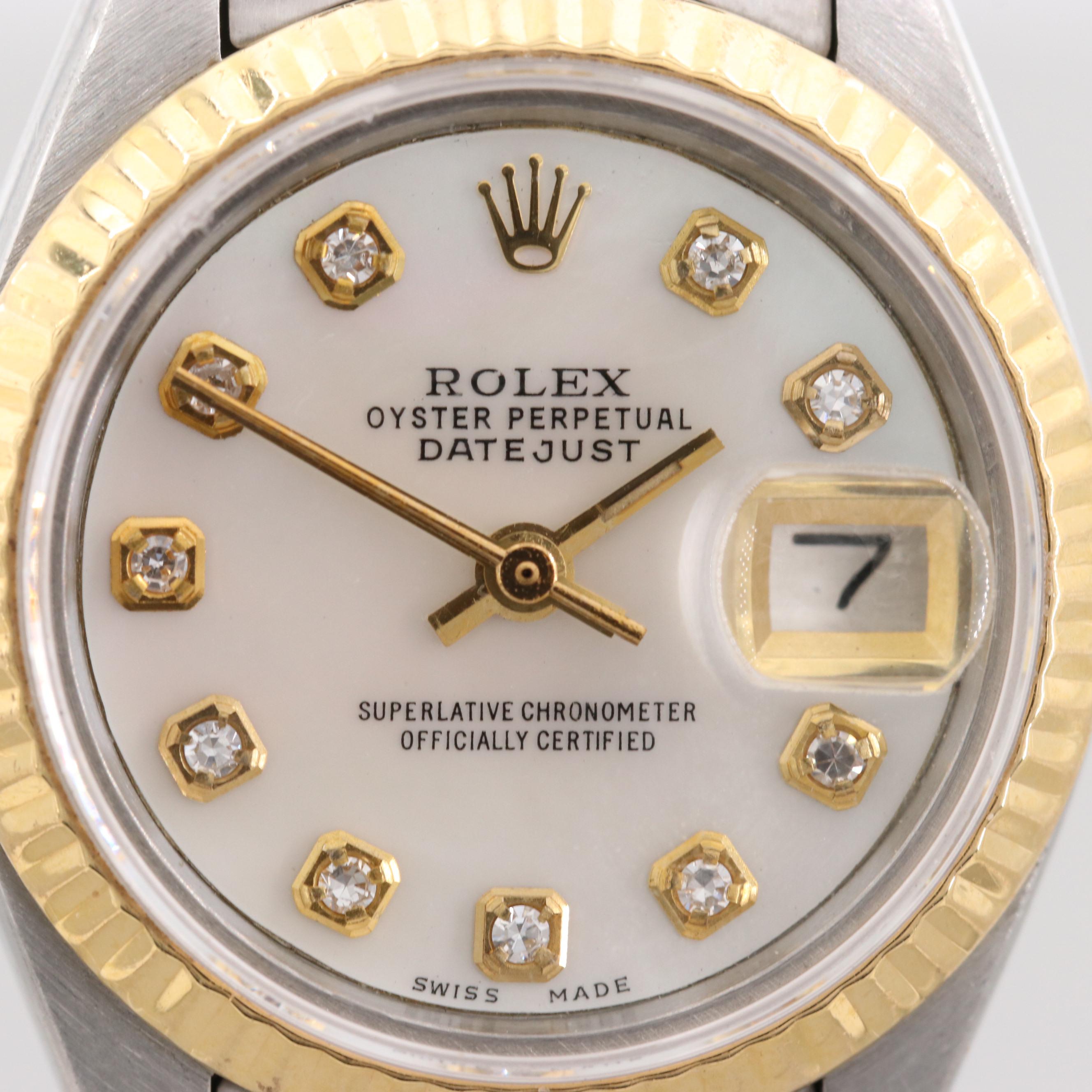 Rolex Datejust Stainless Steel and 18K Yellow Gold Watch With Diamond Dial