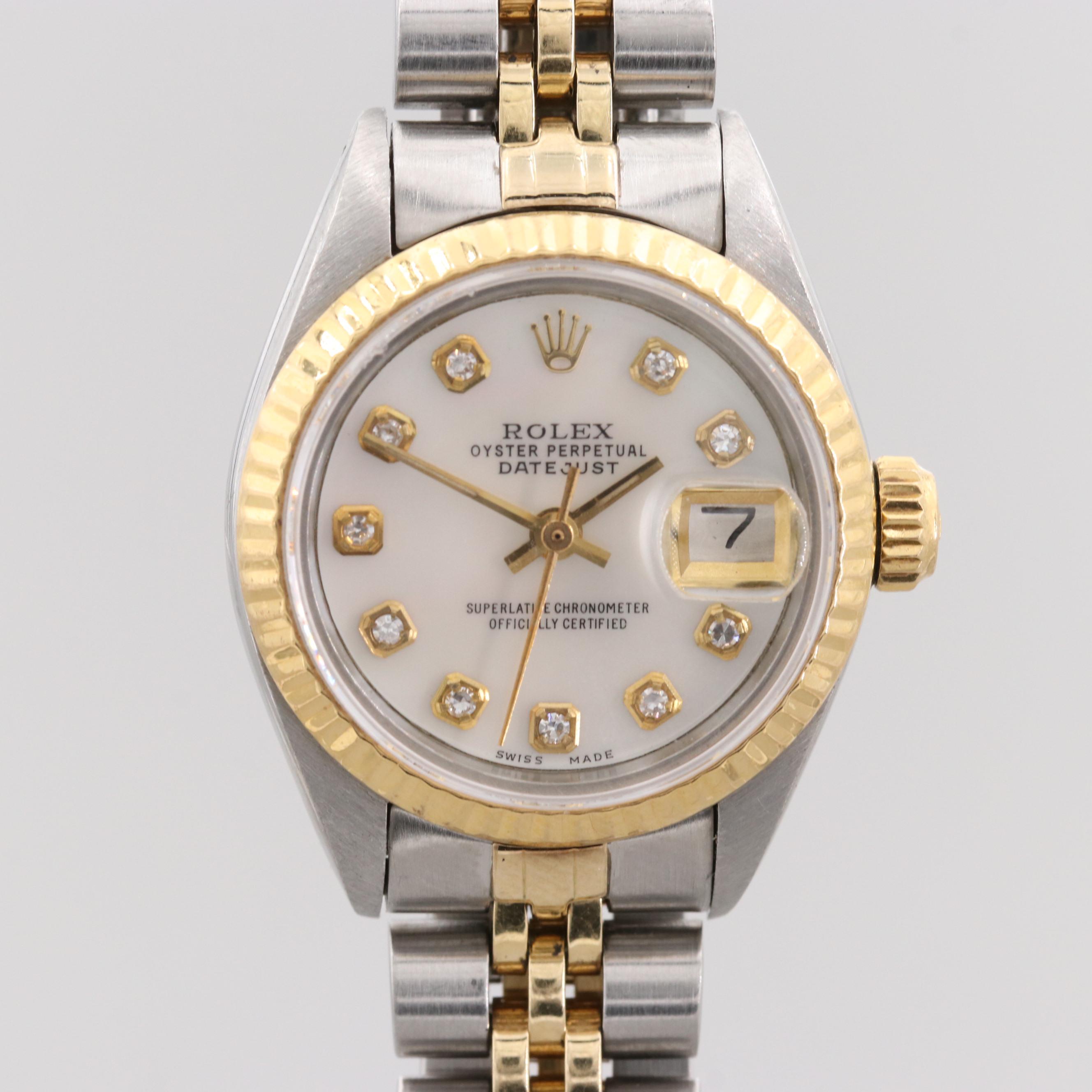 Rolex Datejust Stainless Steel and 18K Yellow Gold Watch With Diamond Dial