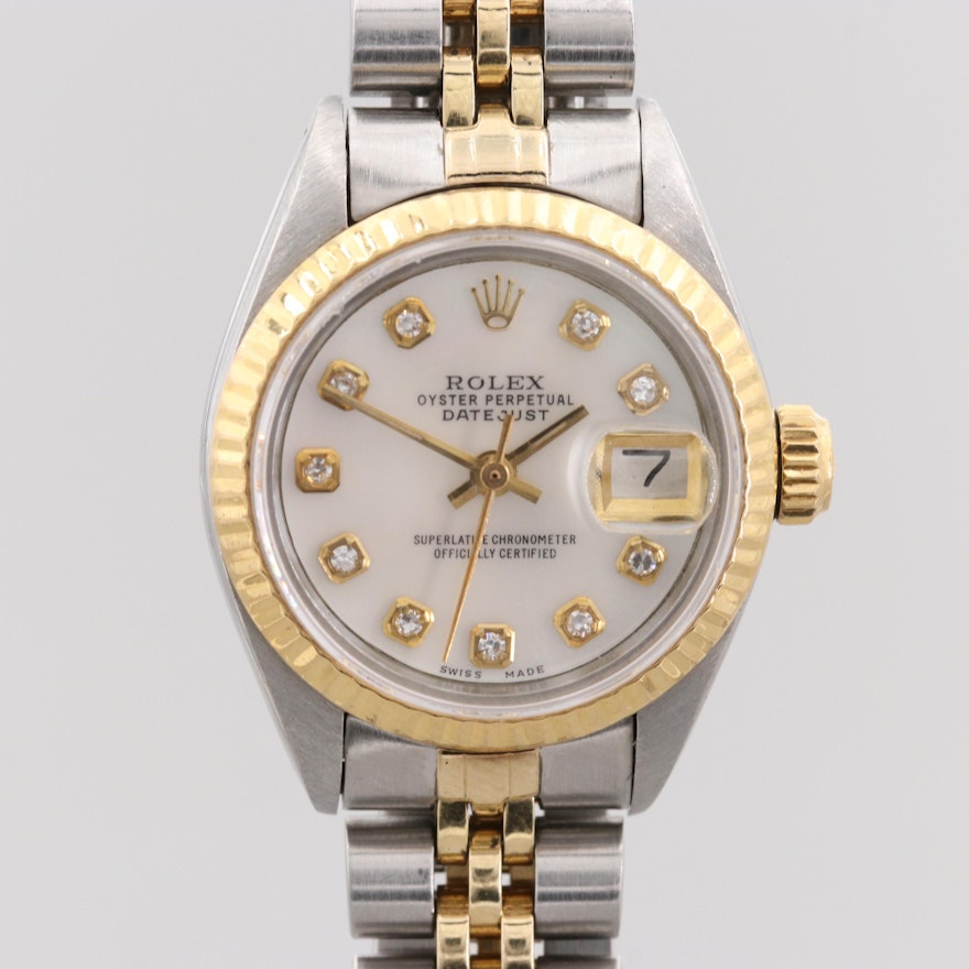 Rolex Datejust Stainless Steel and 18K Yellow Gold Wristwatch With Diamond Dial
