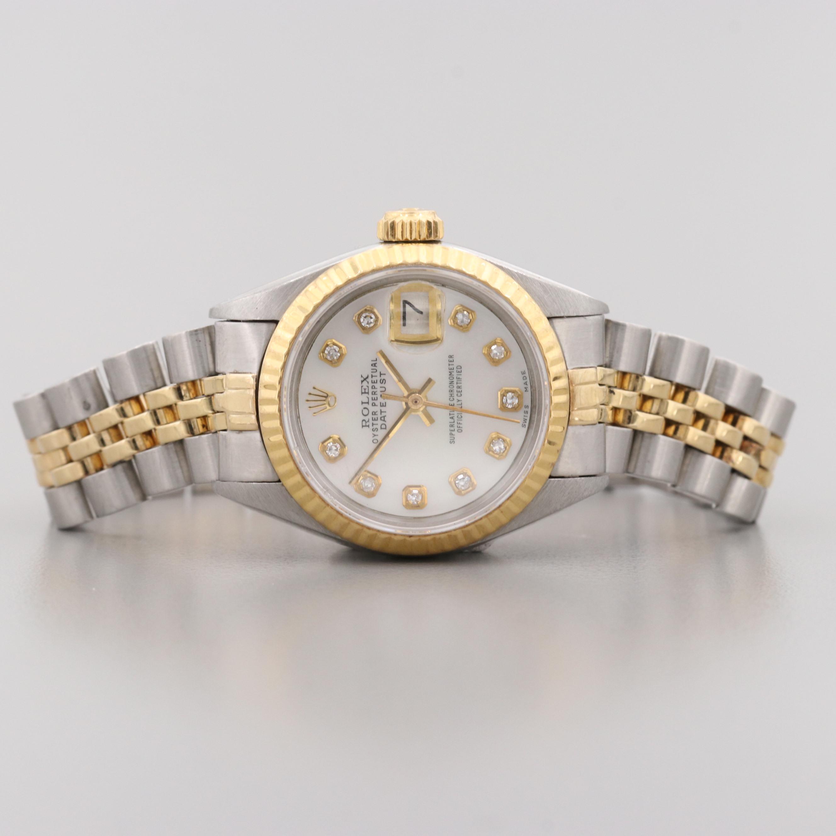 Rolex Datejust Stainless Steel and 18K Yellow Gold Watch With Diamond Dial