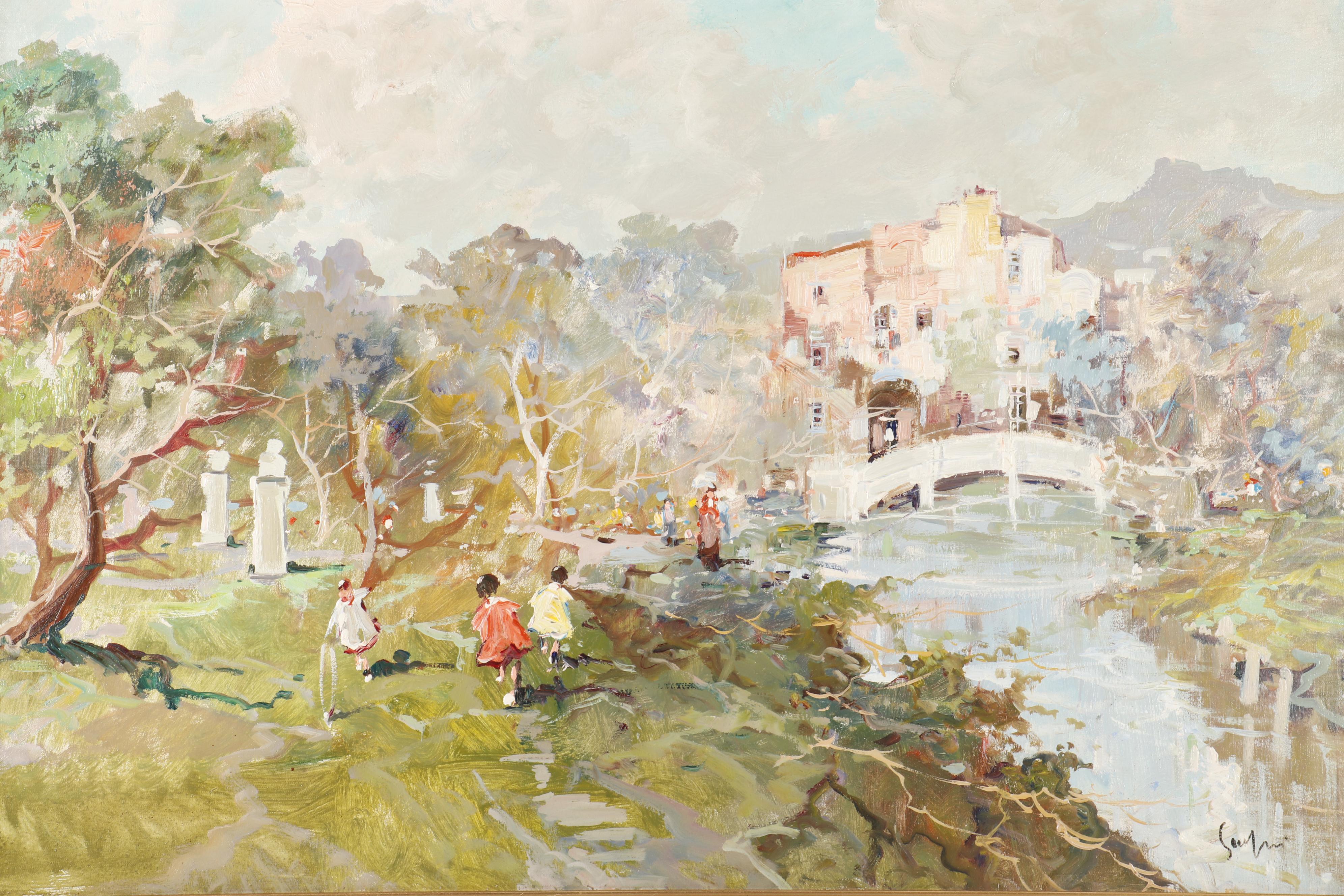 Sansini VIllage Scene Oil Painting