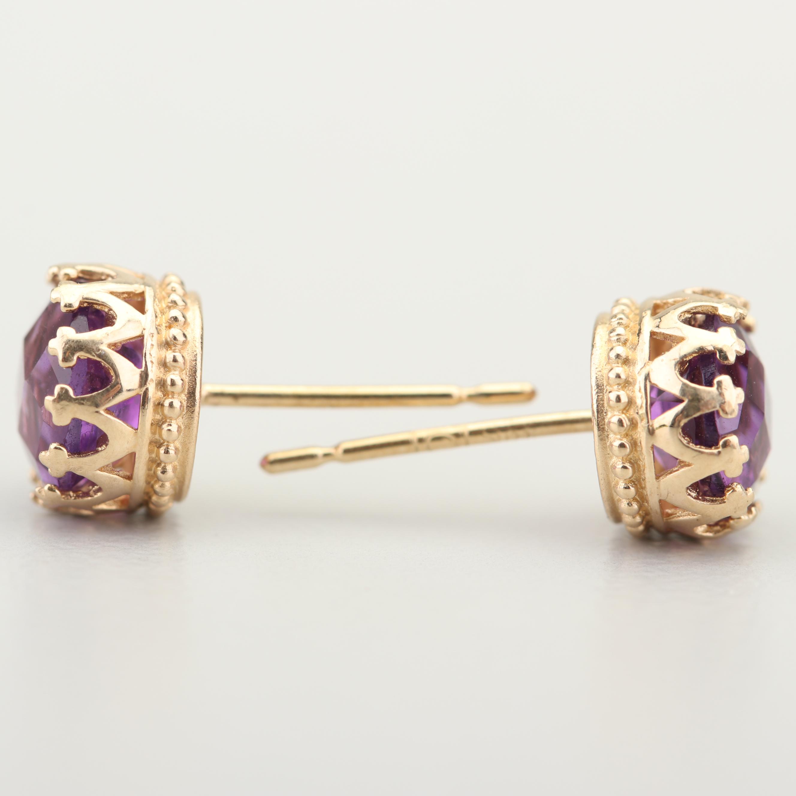 10K Yellow Gold Amethyst Stud Earrings with 14K Yellow Gold Backs