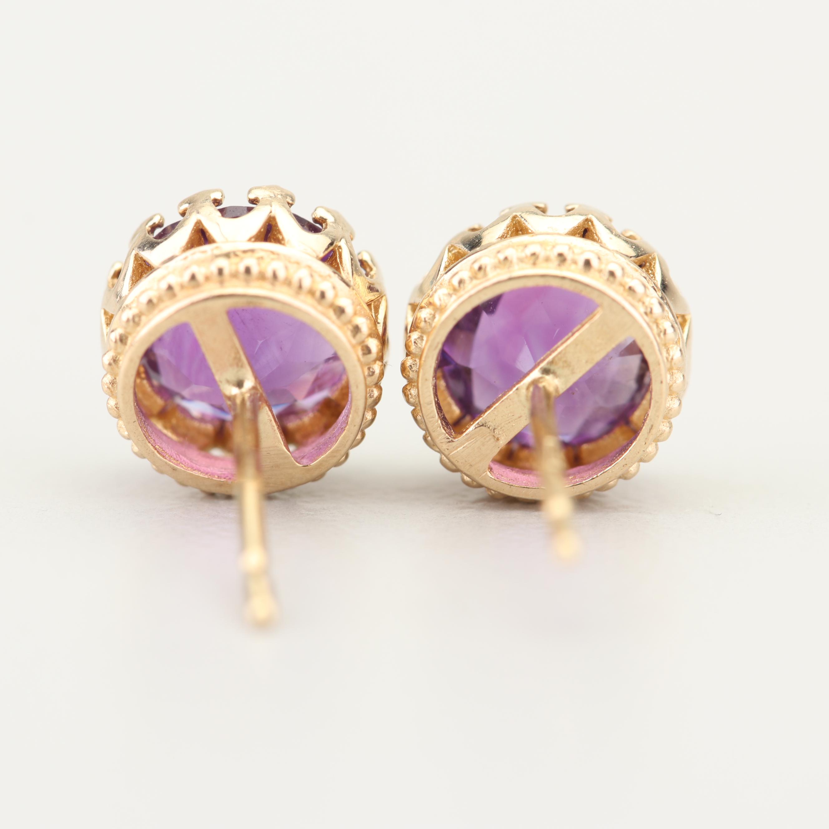 10K Yellow Gold Amethyst Stud Earrings with 14K Yellow Gold Backs