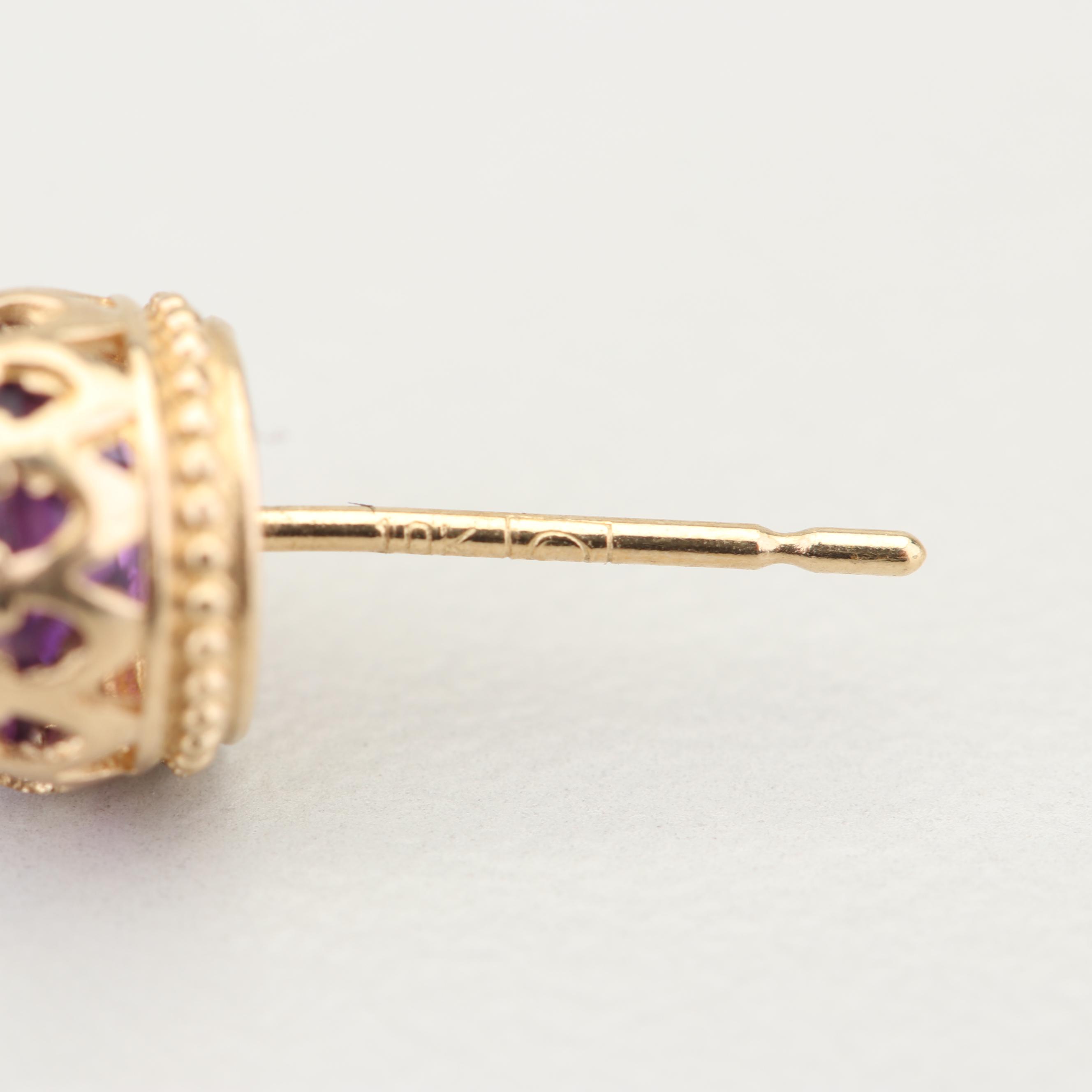 10K Yellow Gold Amethyst Stud Earrings with 14K Yellow Gold Backs