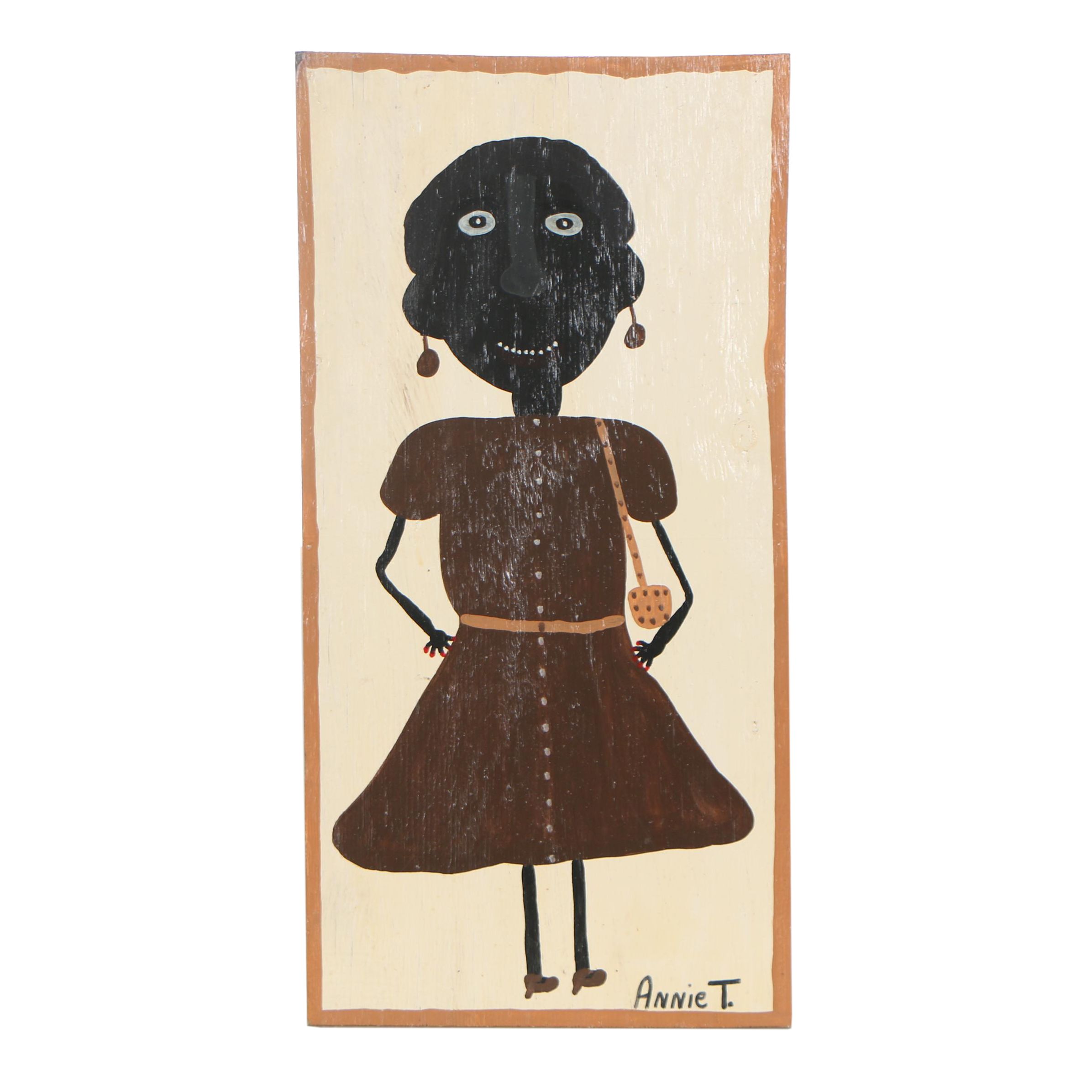 Annie Tolliver Oil Folk Painting "Self-Portrait"