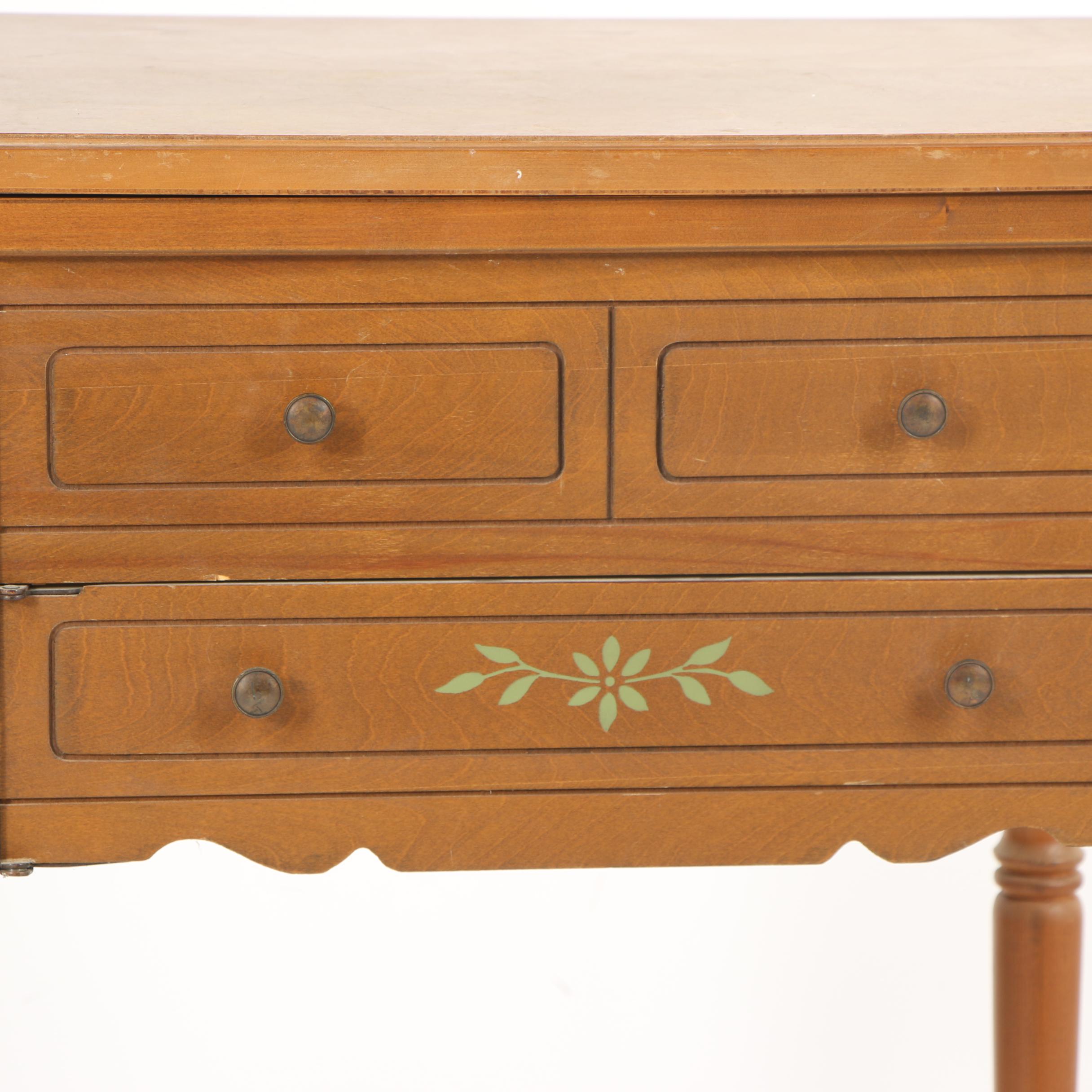 Colonial Style Maple Flip-Top Sewing Table by Sears Roebuck, Mid-20th Century
