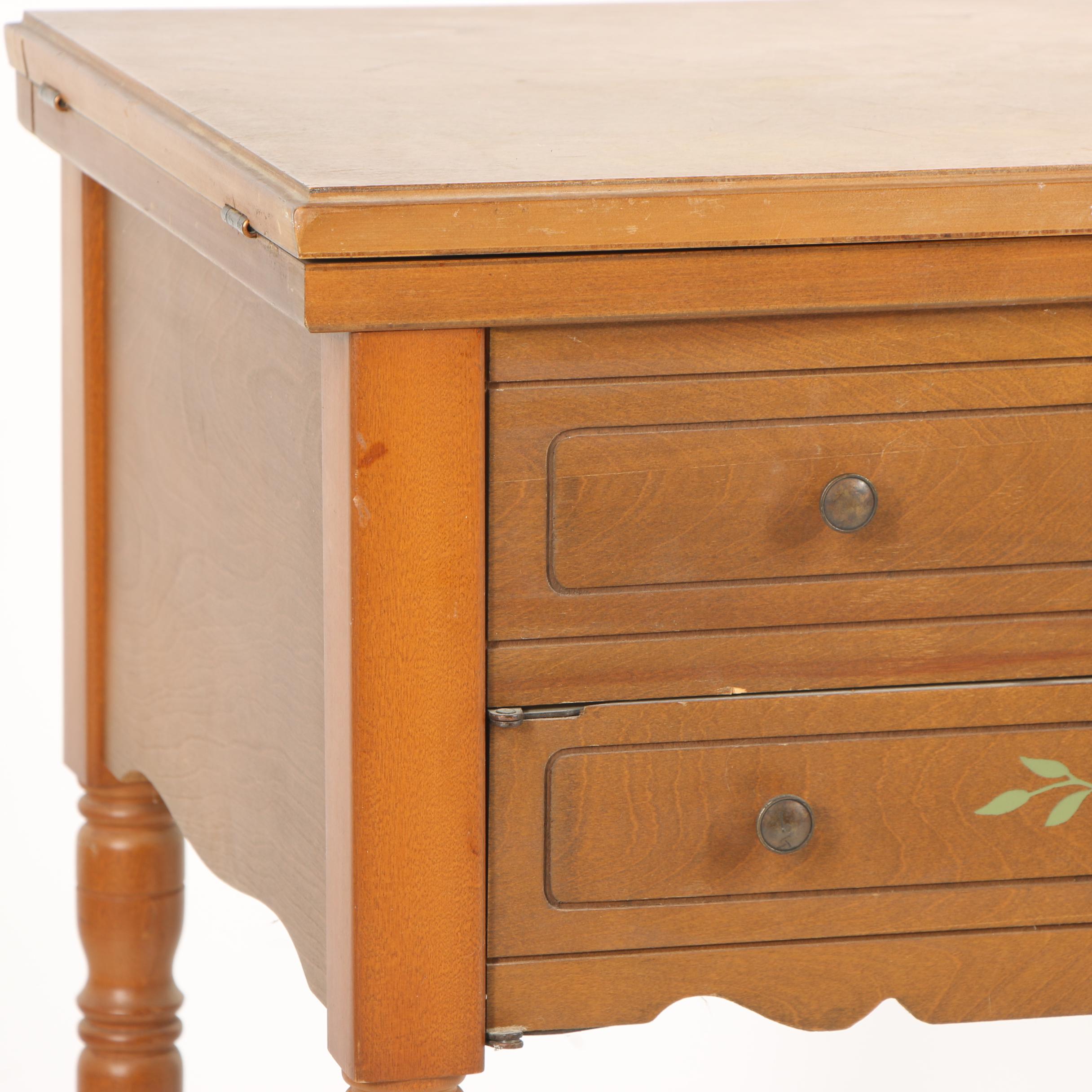 Colonial Style Maple Flip-Top Sewing Table by Sears Roebuck, Mid-20th Century