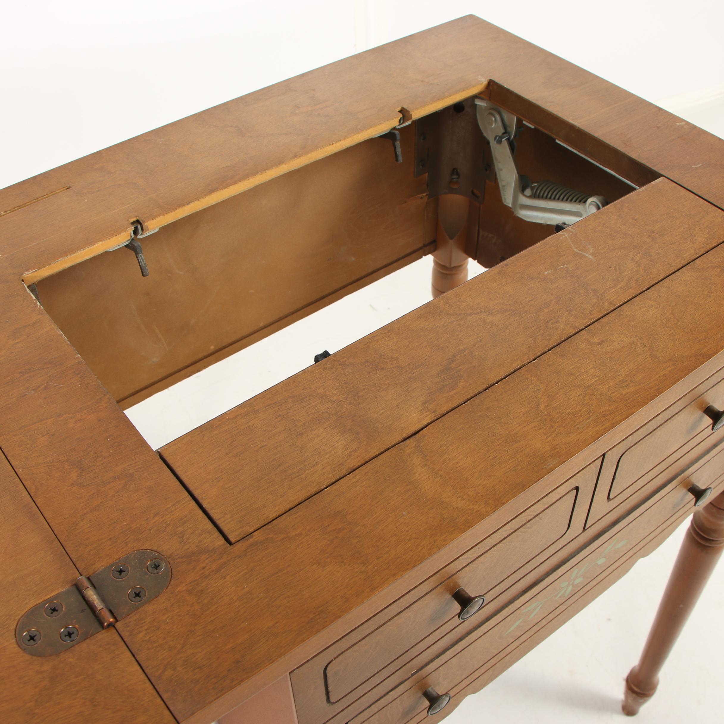 Colonial Style Maple Flip-Top Sewing Table by Sears Roebuck, Mid-20th Century