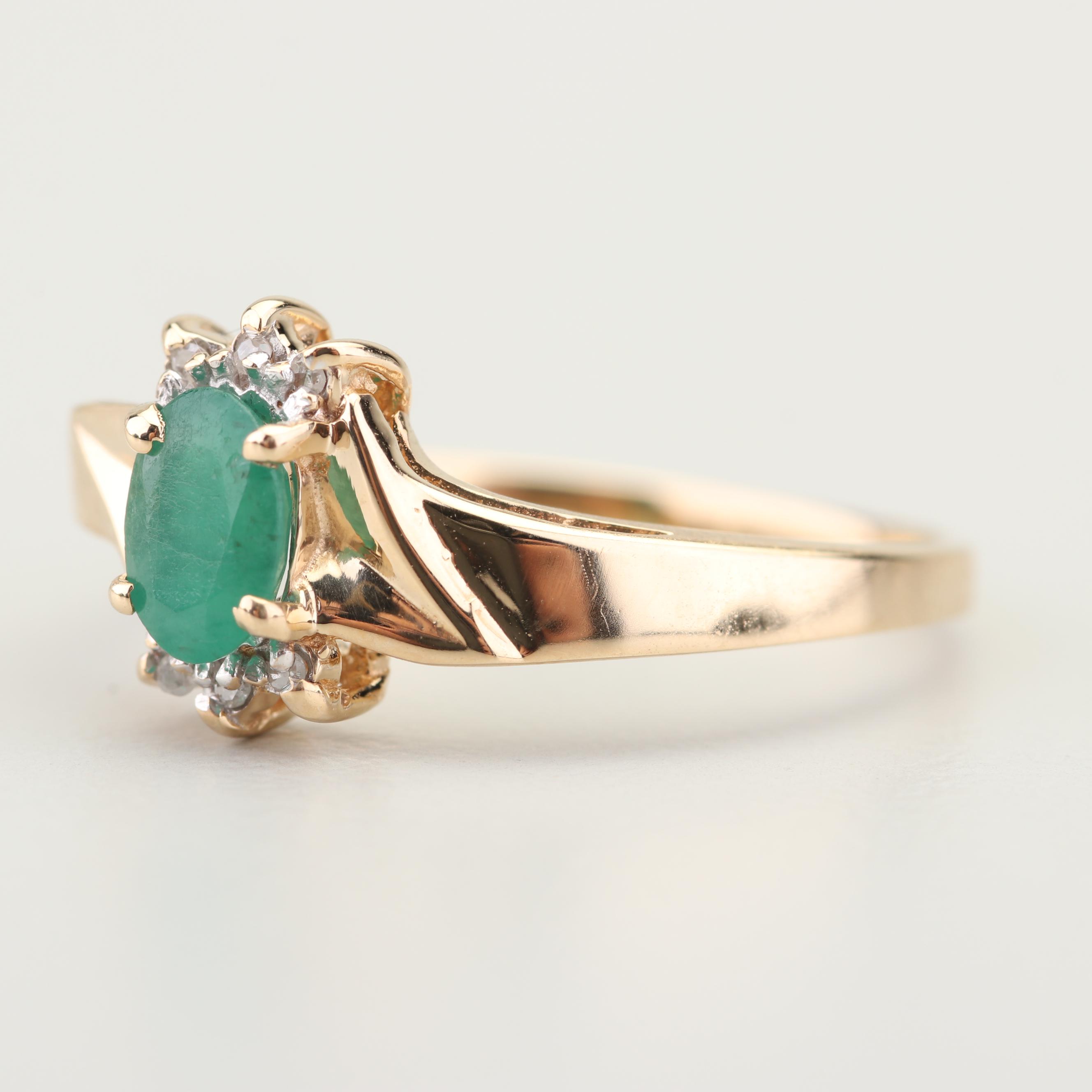 10K Yellow Gold Emerald and Diamond Ring