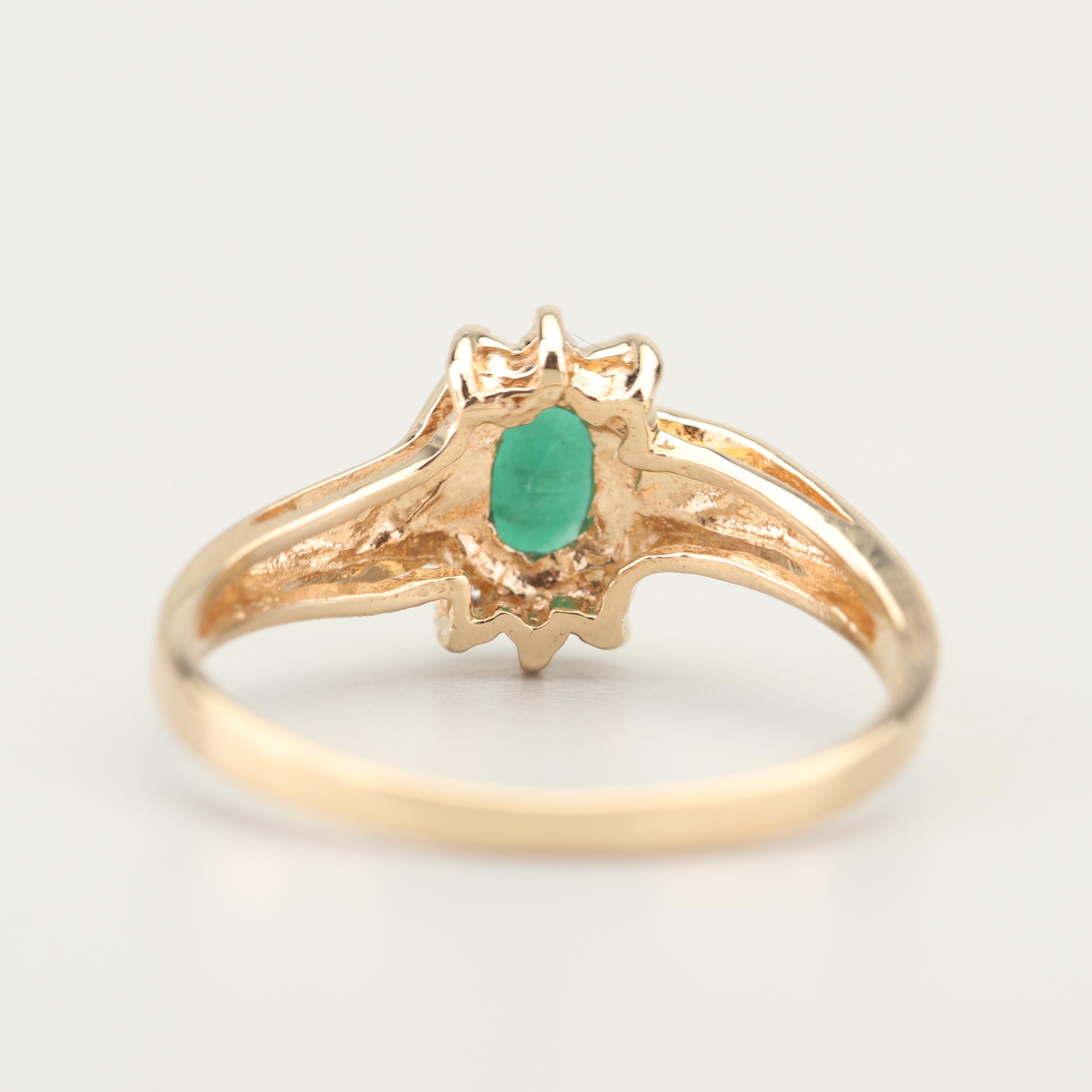 10K Yellow Gold Emerald and Diamond Ring