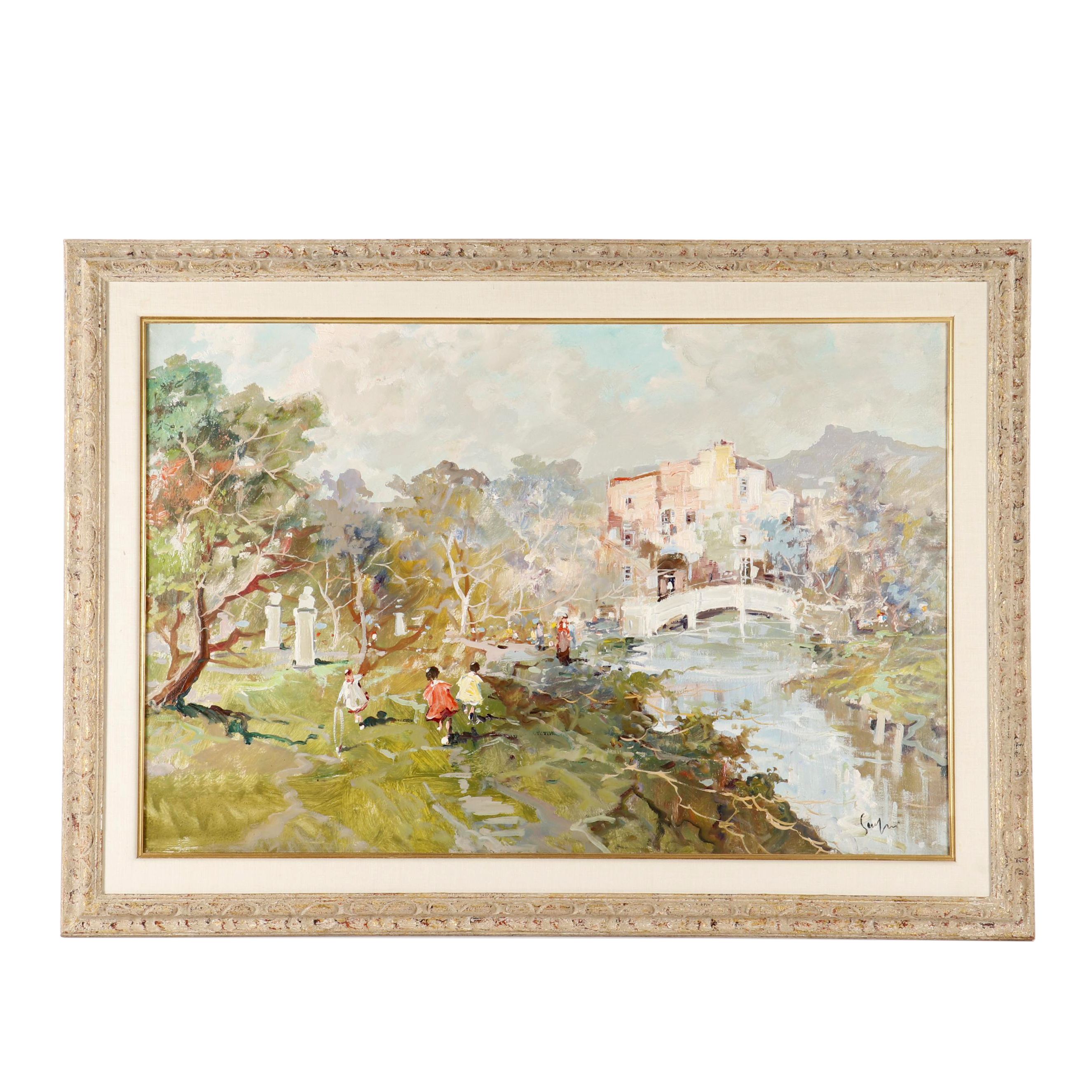 Sansini VIllage Scene Oil Painting