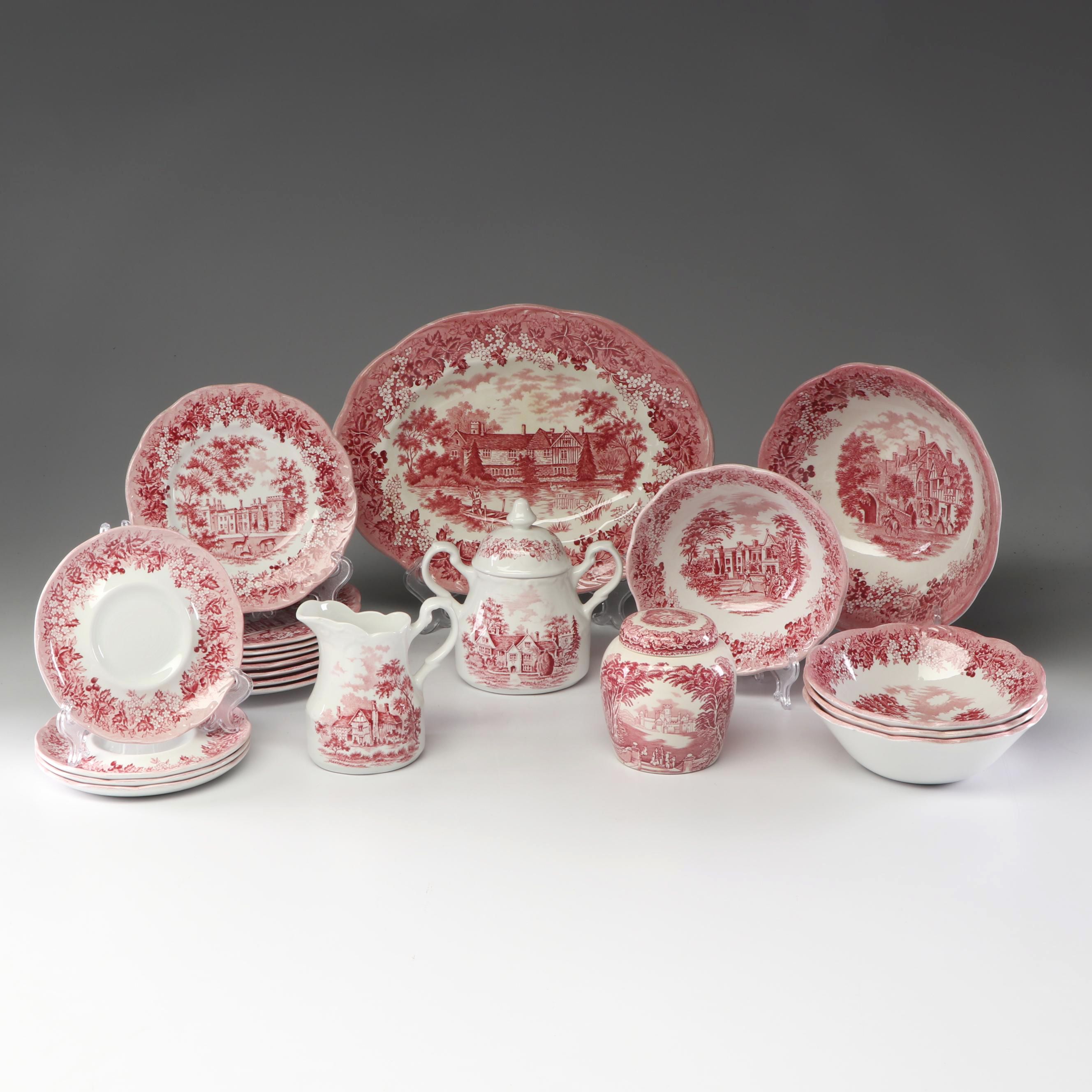 J & G Meakin "Romantic England" Ironstone Dinnerware with Mason's Canister