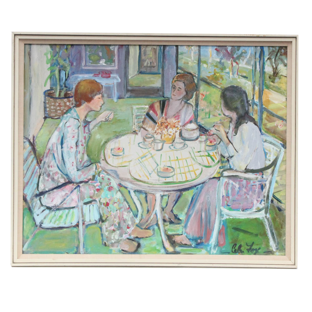 Cele Fox Acrylic Painting, Late 20th Century