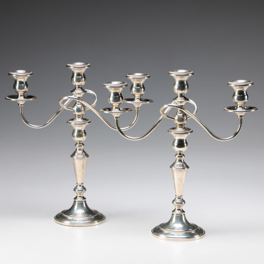 Pair of Fisher Weighted Sterling Silver Candelabra, 20th Century