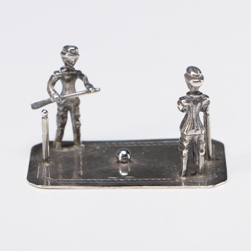 Dutch 833 Silver Miniature Cricket Game Figurine, 1814 - 1905