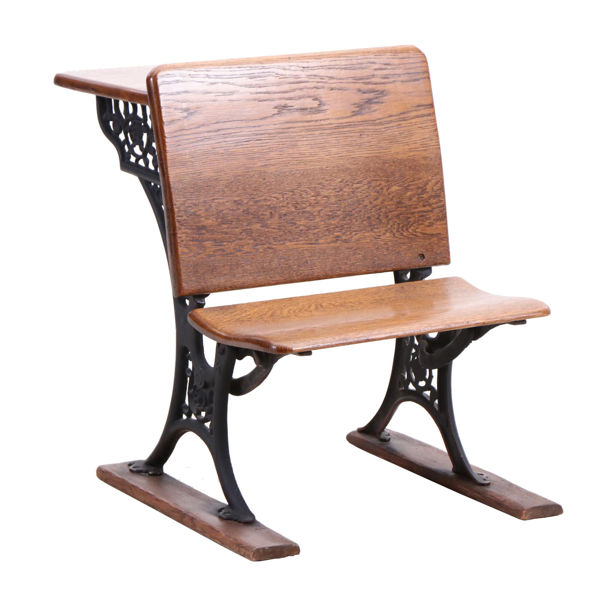 Antique Oak and Cast Iron Child's School Desk