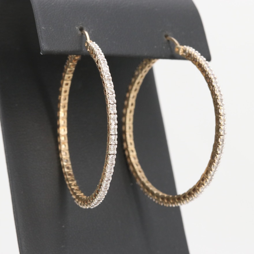 10K Yellow Gold 1.00 CTW Diamond Hoop Earrings