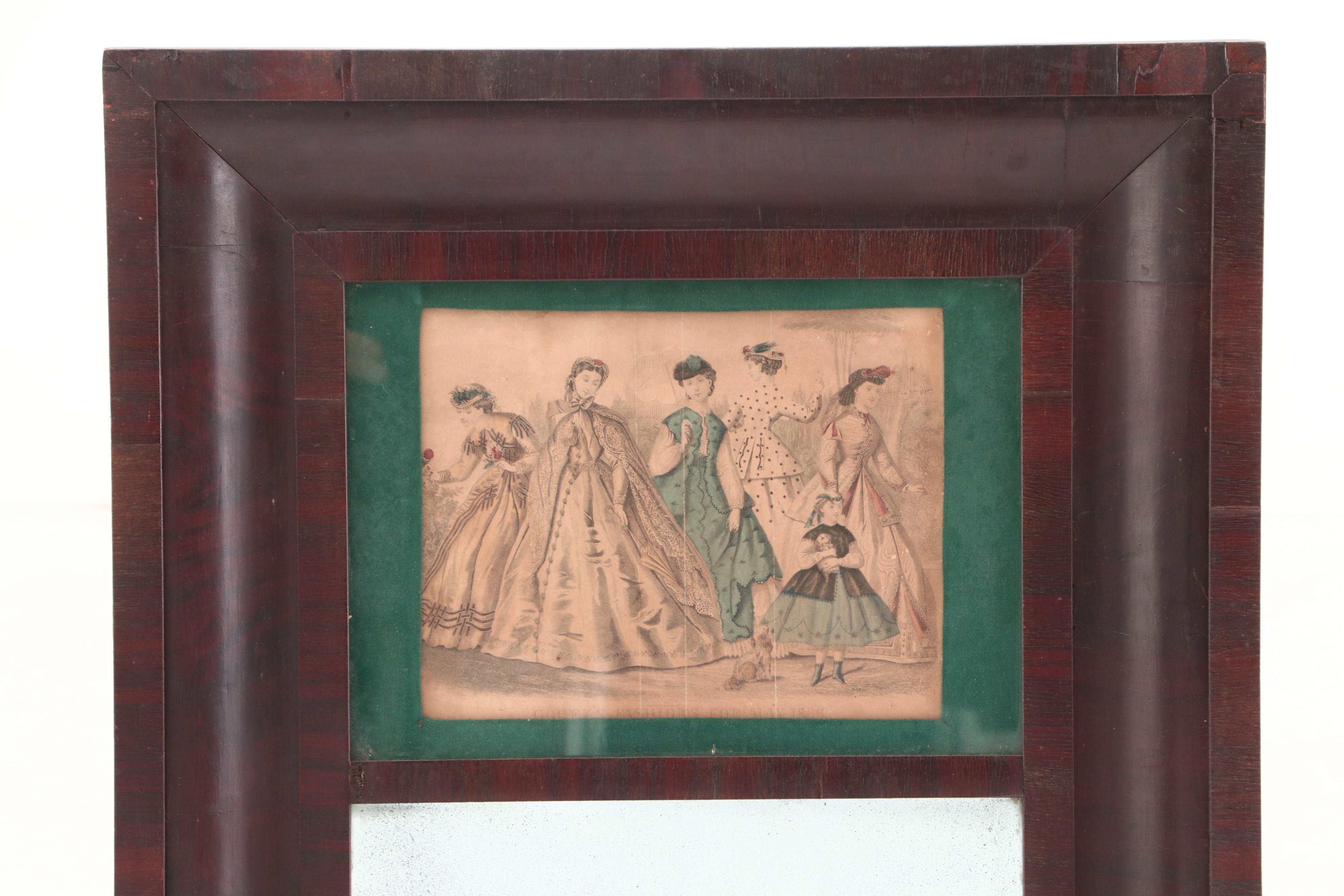 Empire Ogee Pier Mirror in Mahogany with French Fashion Lithograph
