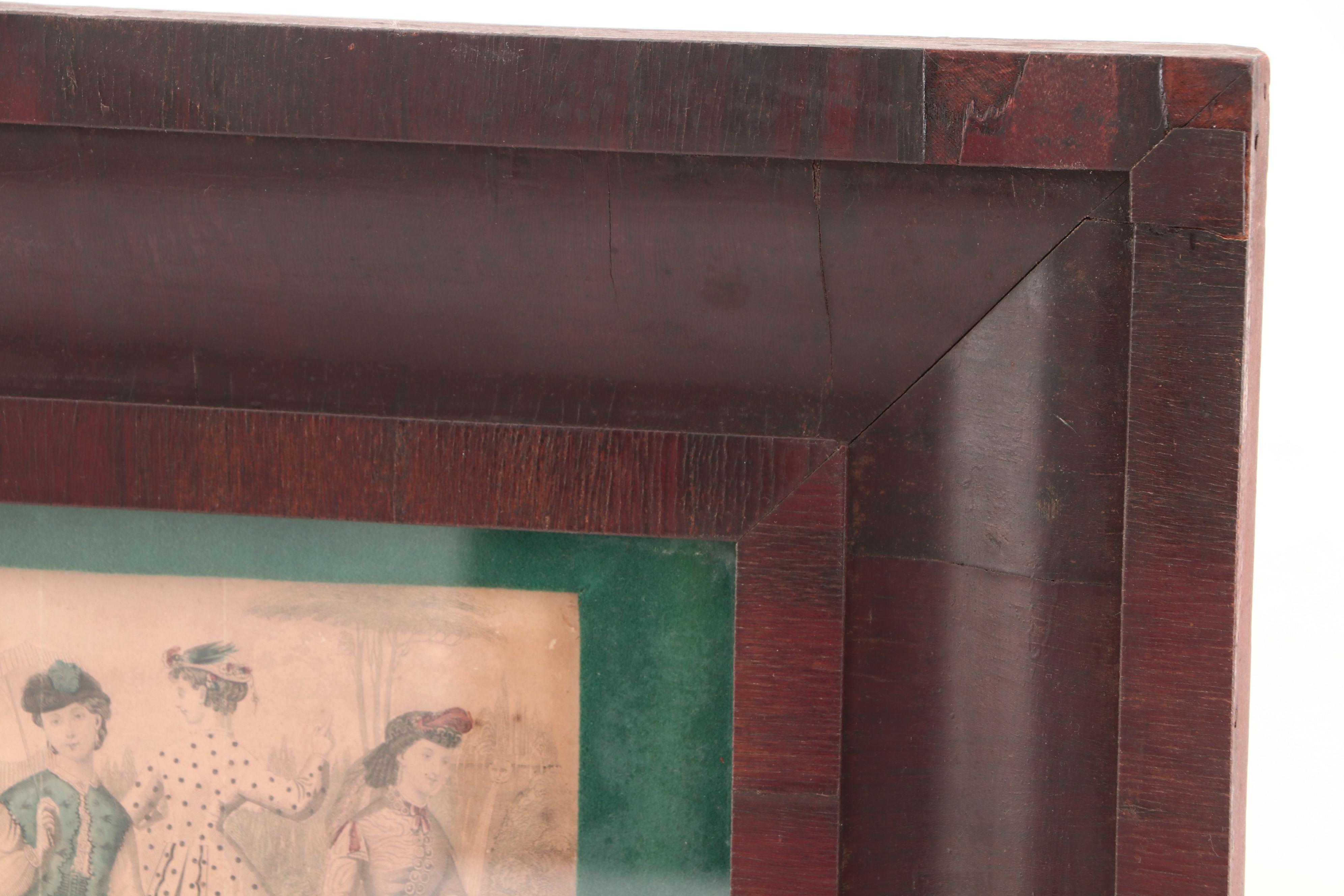 Empire Ogee Pier Mirror in Mahogany with French Fashion Lithograph