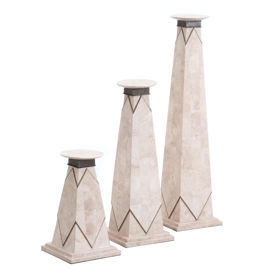 Tesselated Marble Veneer Obelisk Pedestals