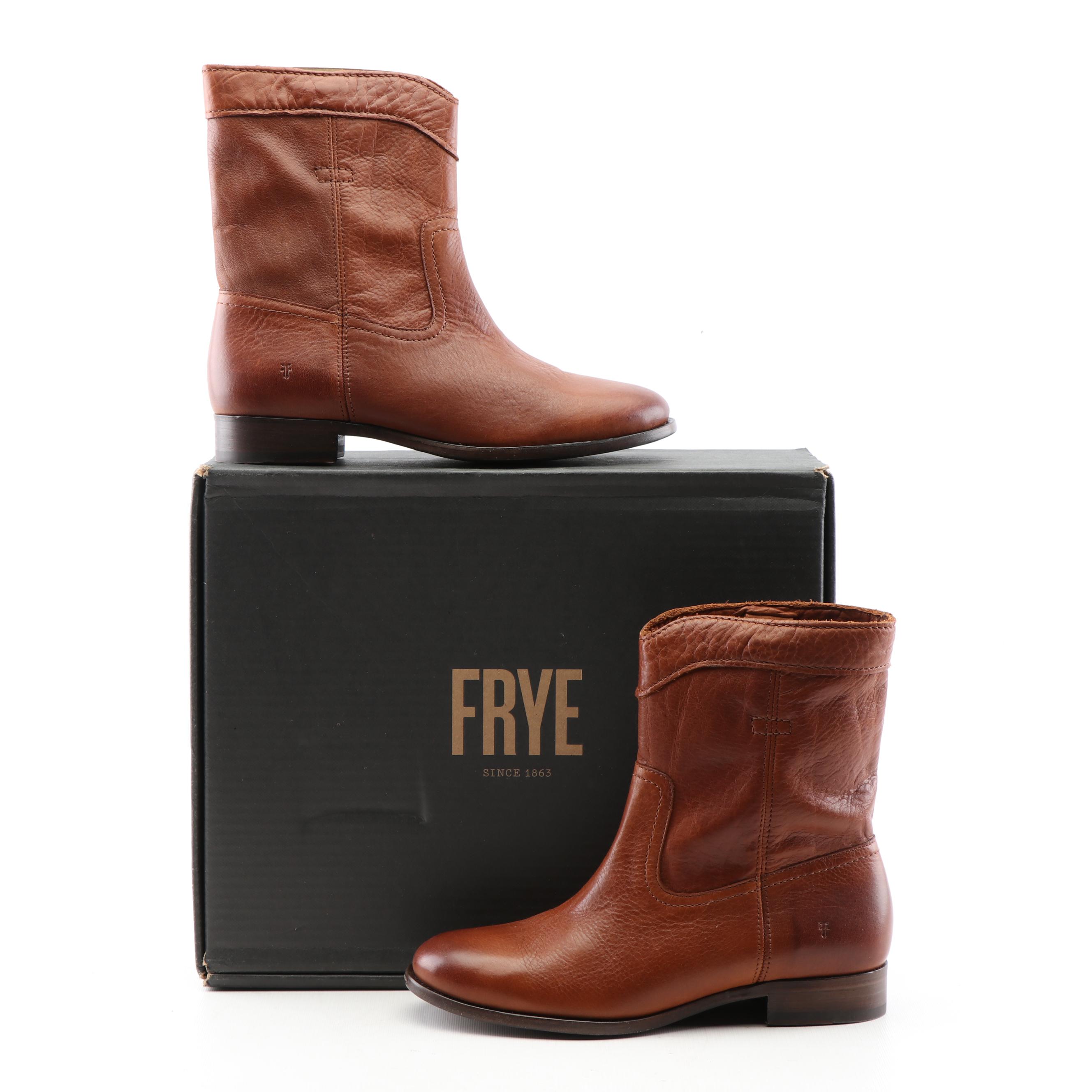 Frye Cara Roper Short Cognac Leather Boots