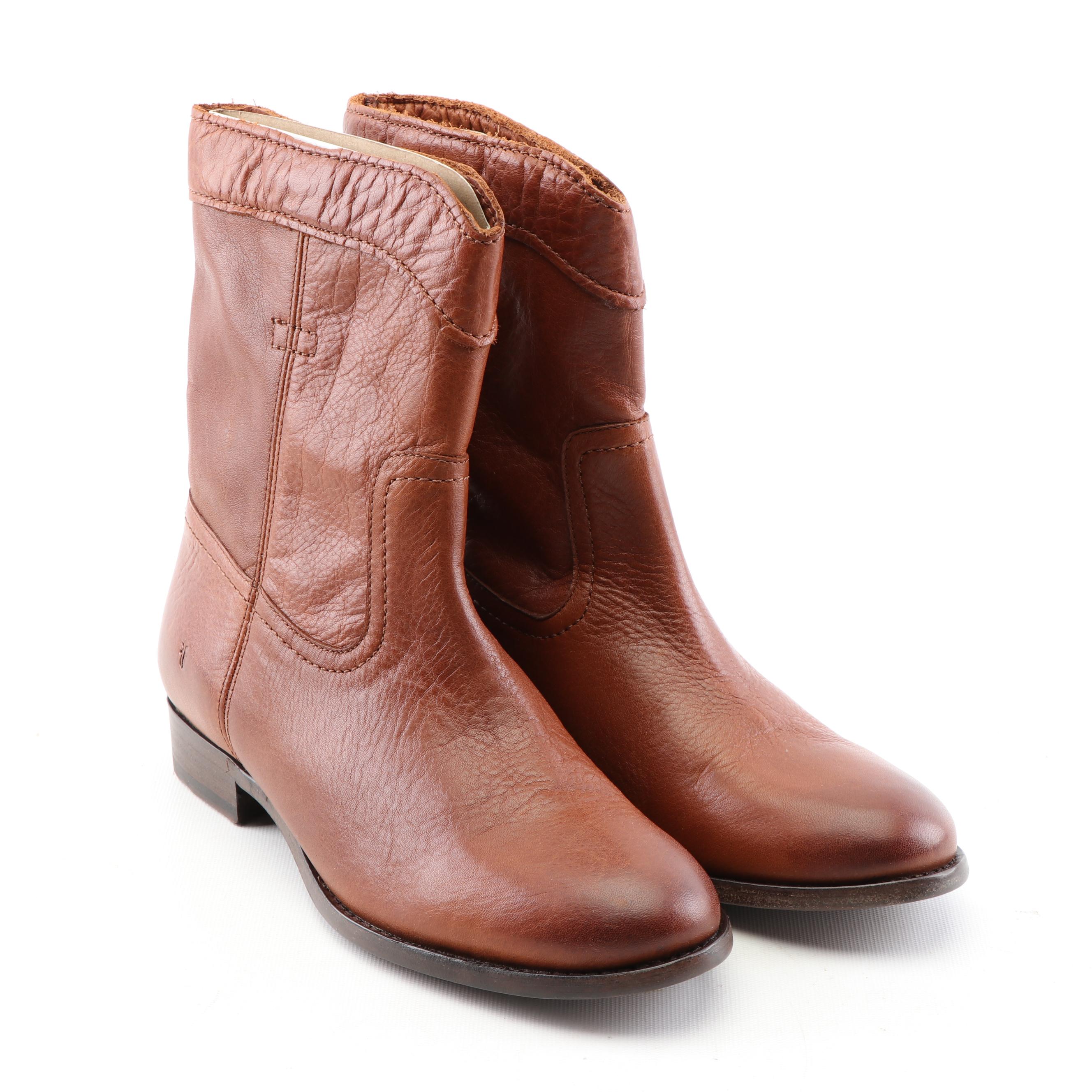 Frye Cara Roper Short Cognac Leather Boots