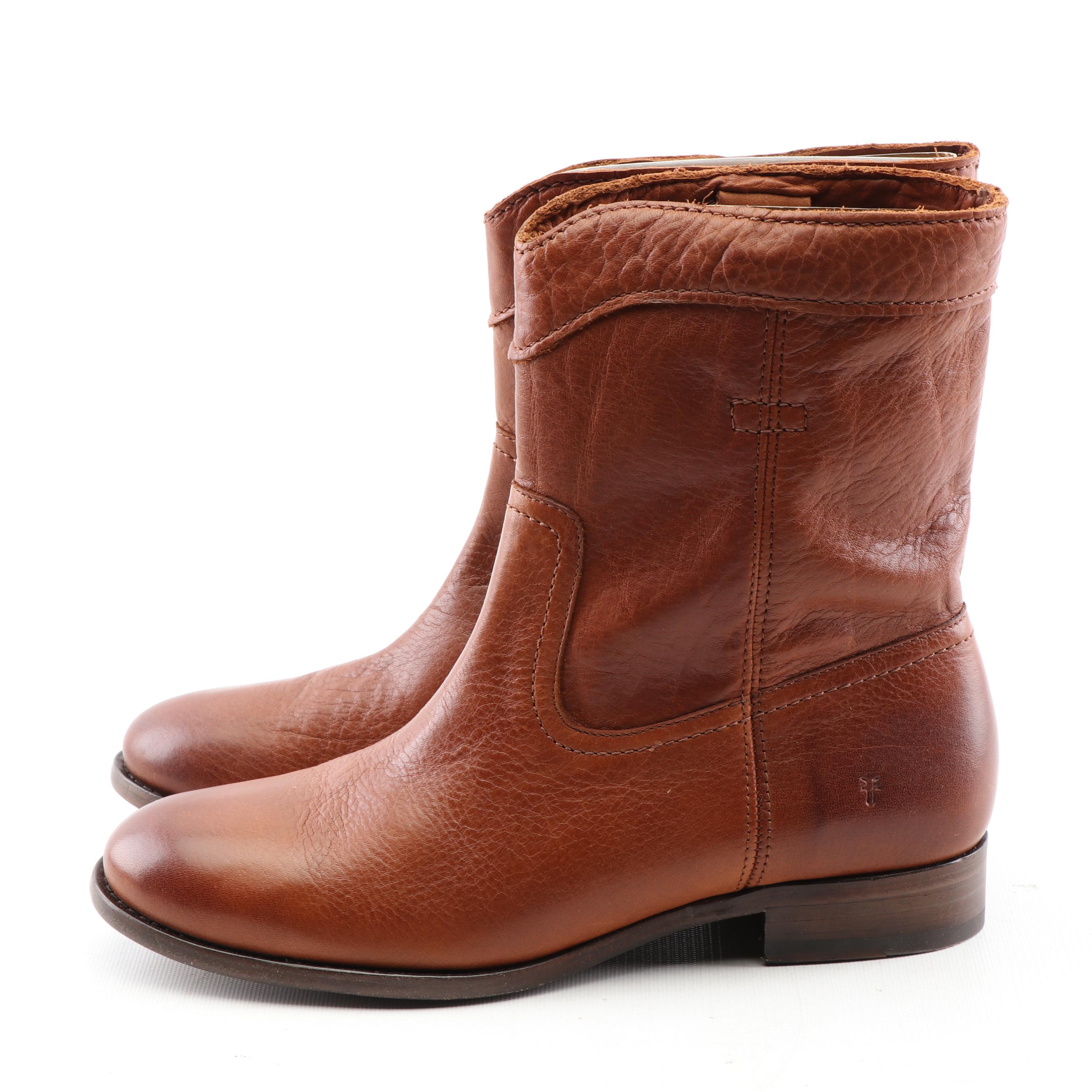 Frye Cara Roper Short Cognac Leather Boots