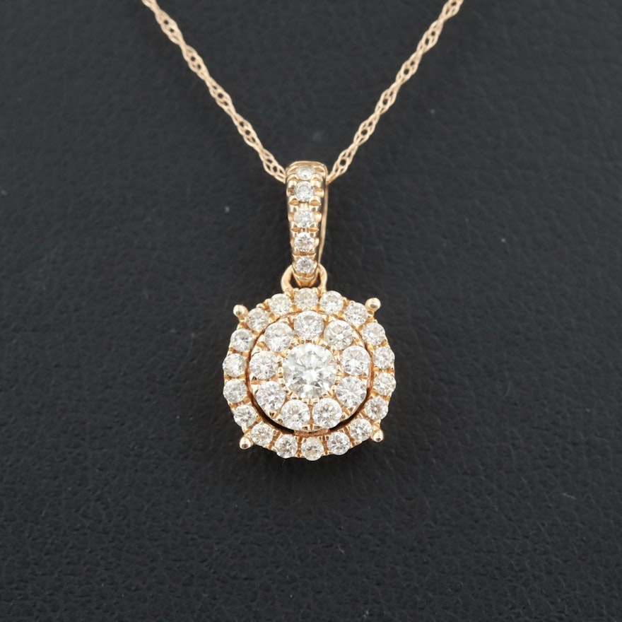 14K Yellow Gold Diamond Pendant Necklace