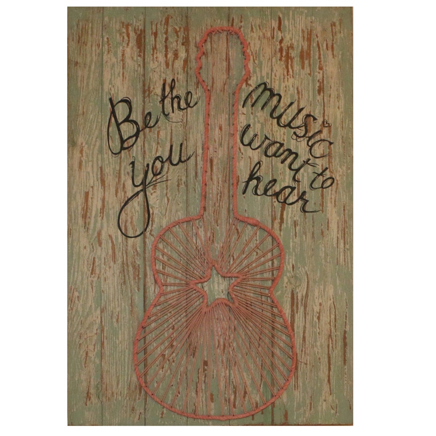 Printed Faux Distressed Wood and String Art Panel