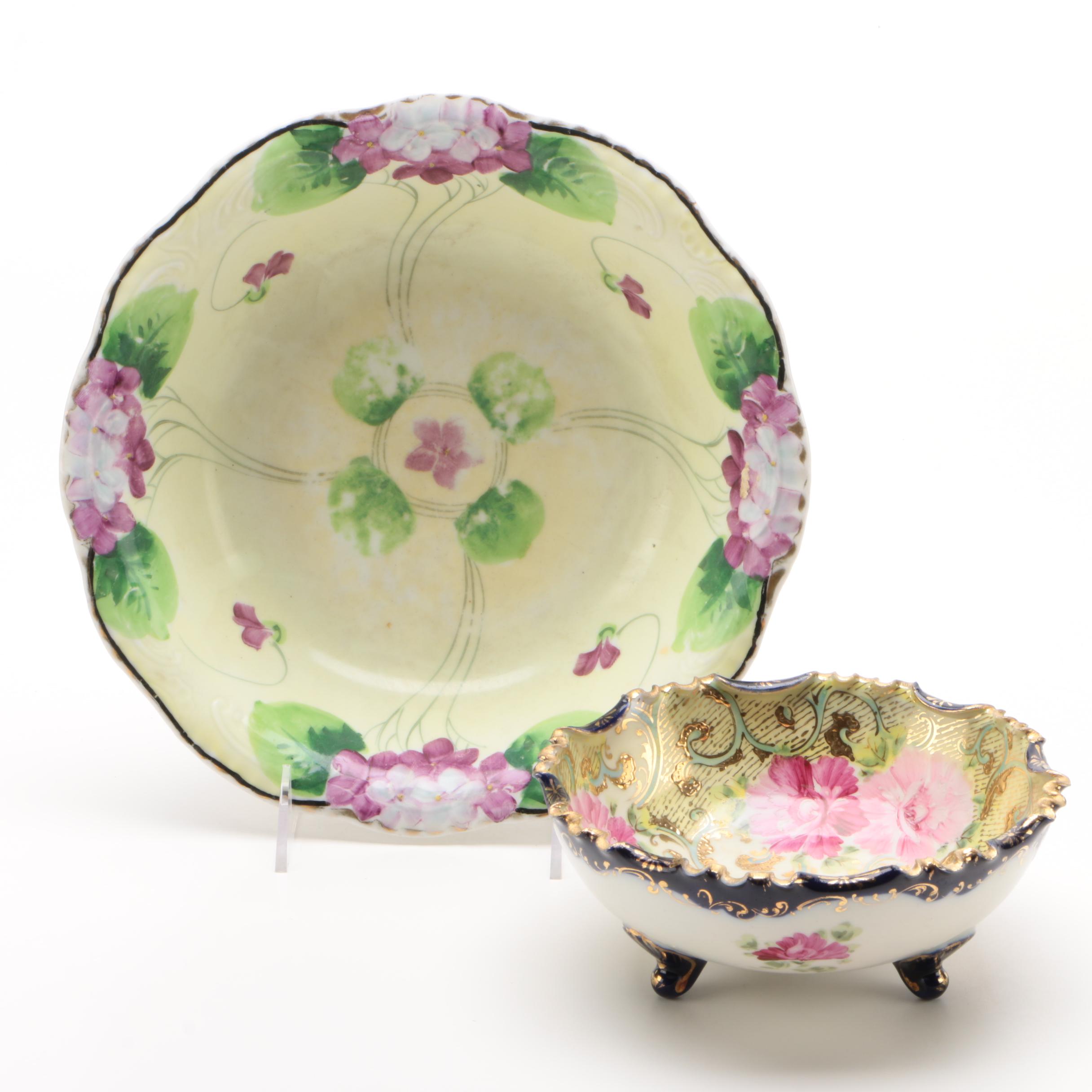 Royal Kinran and Te-Oh Hand-Painted Nippon Porcelain Bowls, Early 20th Century