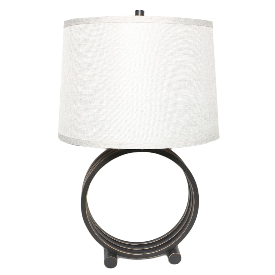 Bronze Colored Layered Metal Ring Table Lamp with Drum Shade