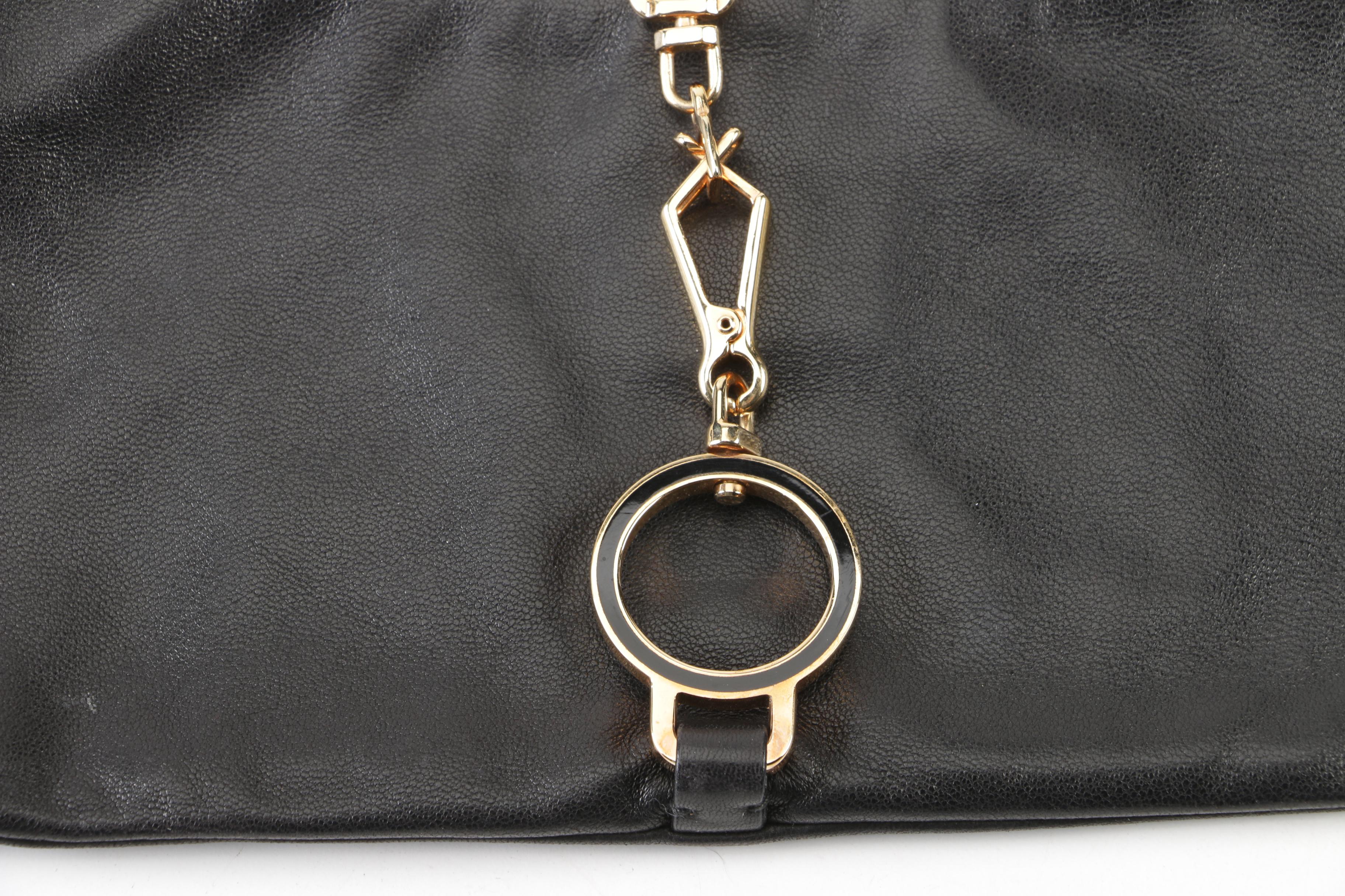 Prada Black Grained Leather Handbag with Brass and Enamel Clasp, Made in Italy