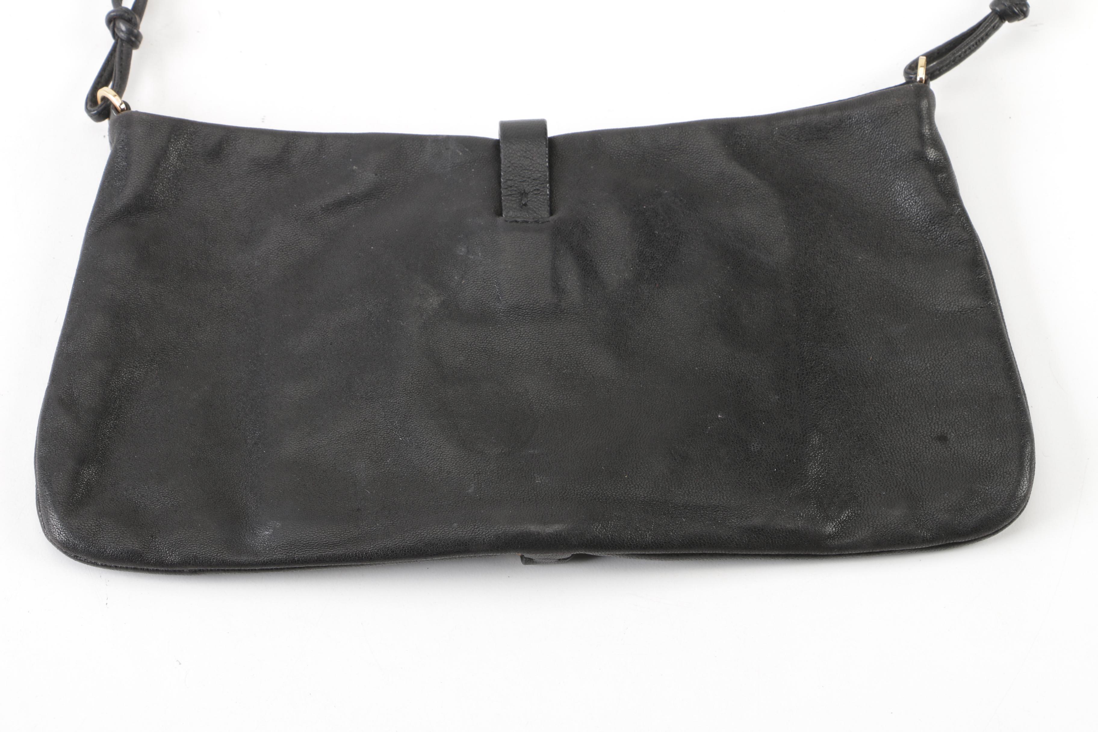 Prada Black Grained Leather Handbag with Brass and Enamel Clasp, Made in Italy