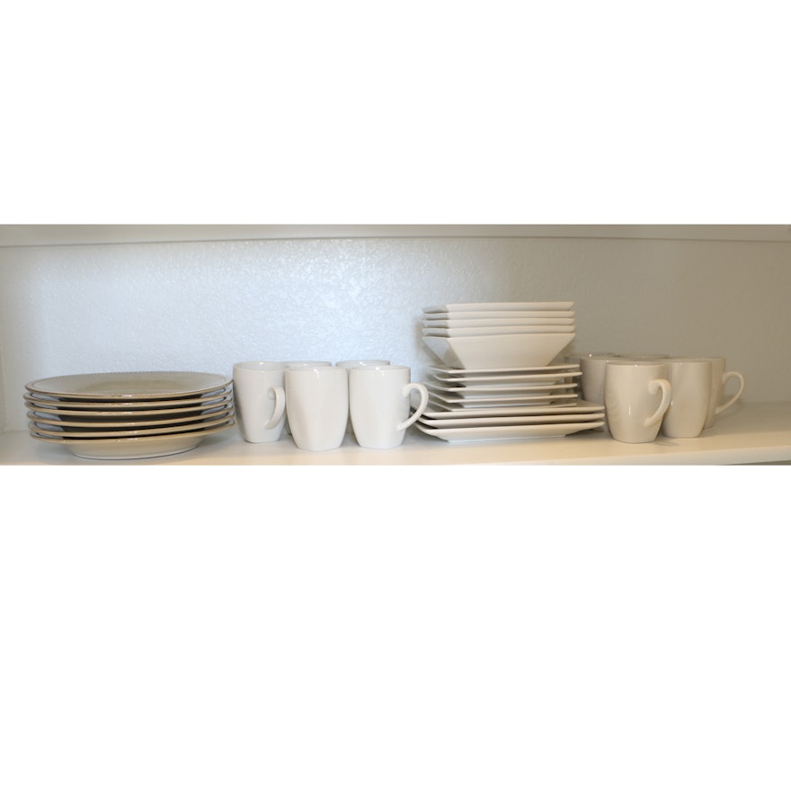 White and Taupe Ceramic Dinnerware featuring Pier1 Imports