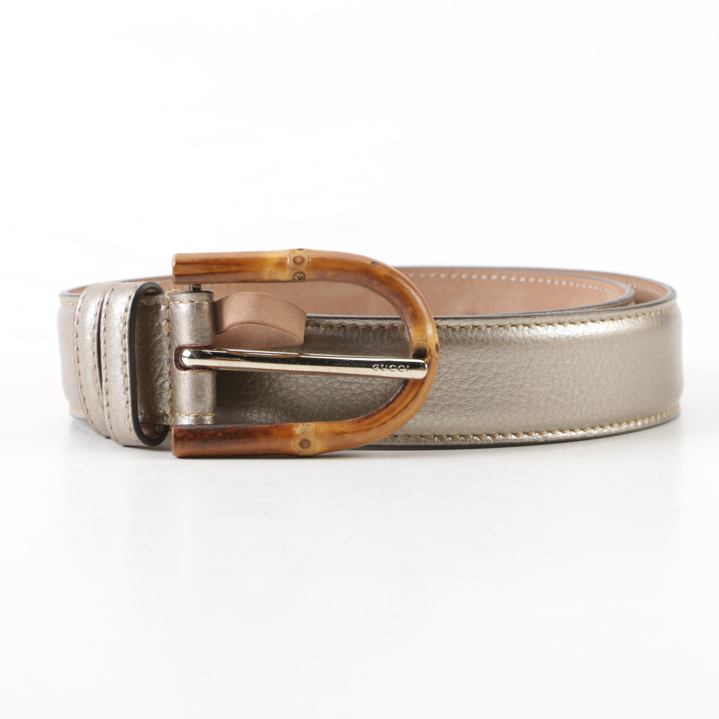 Gucci Cellarius Metallic Leather Belt with Bamboo Buckle, Made in Italy