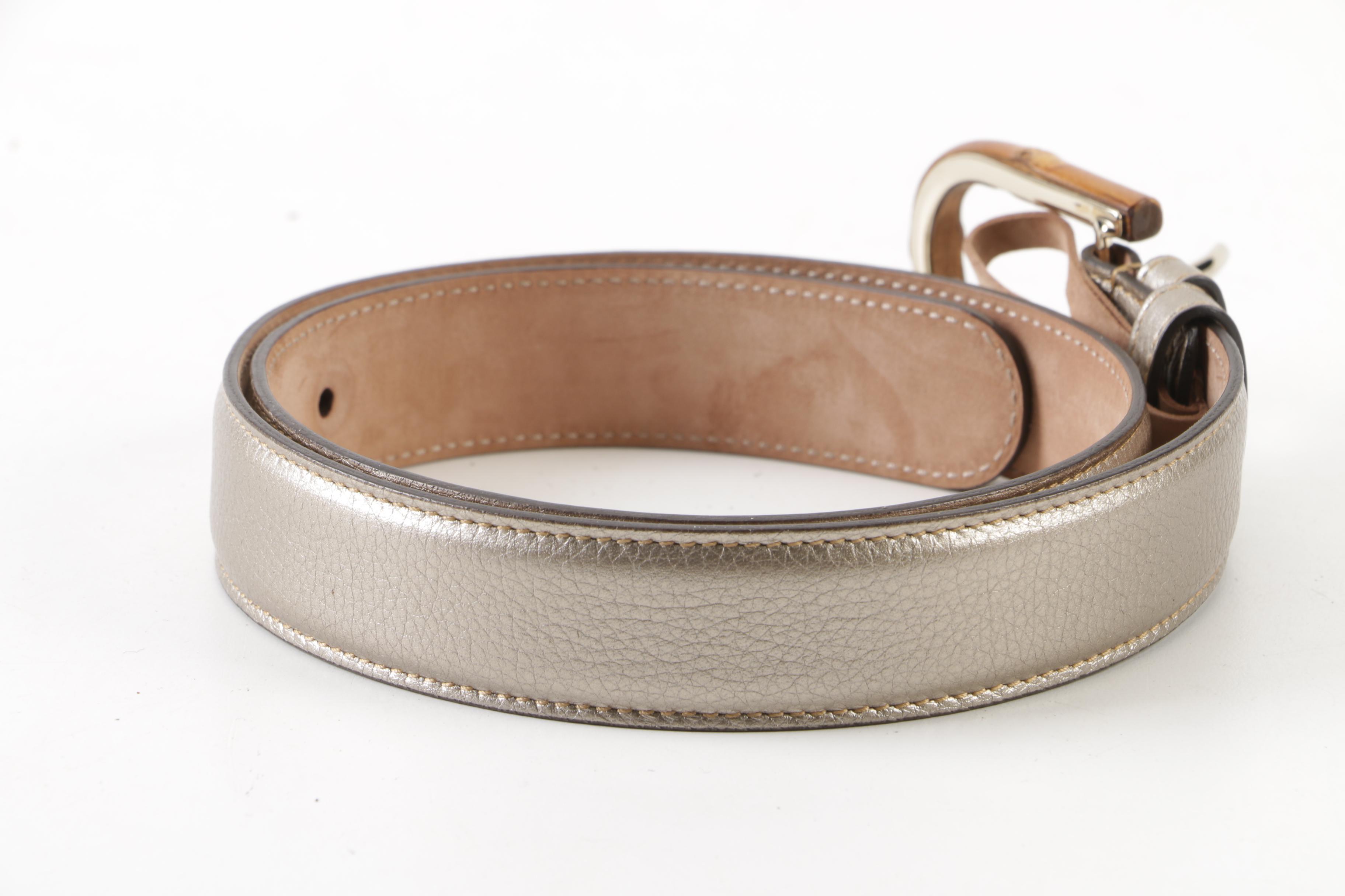 Gucci Cellarius Metallic Leather Belt with Bamboo Buckle, Made in Italy