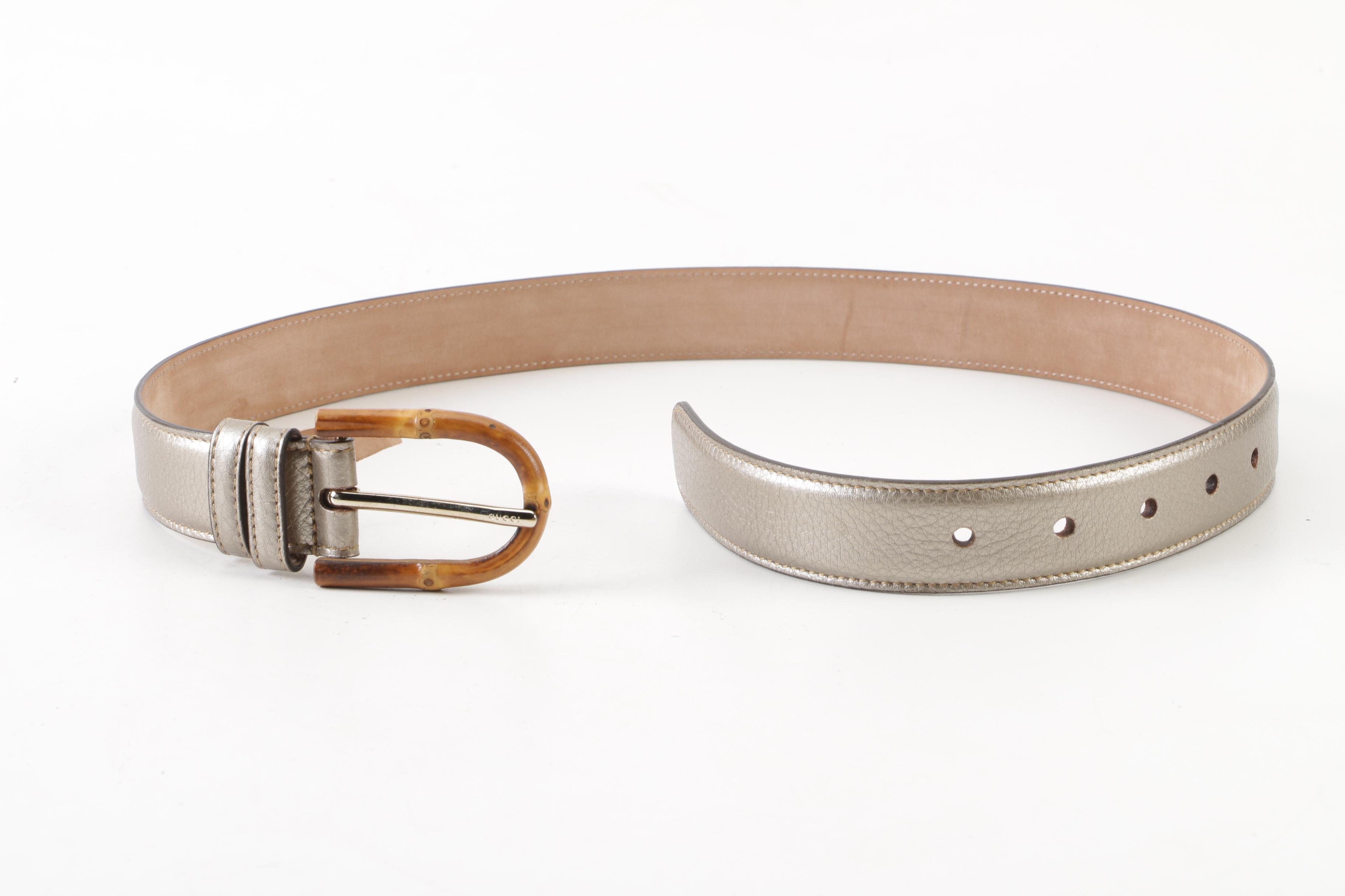 Gucci Cellarius Metallic Leather Belt with Bamboo Buckle, Made in Italy