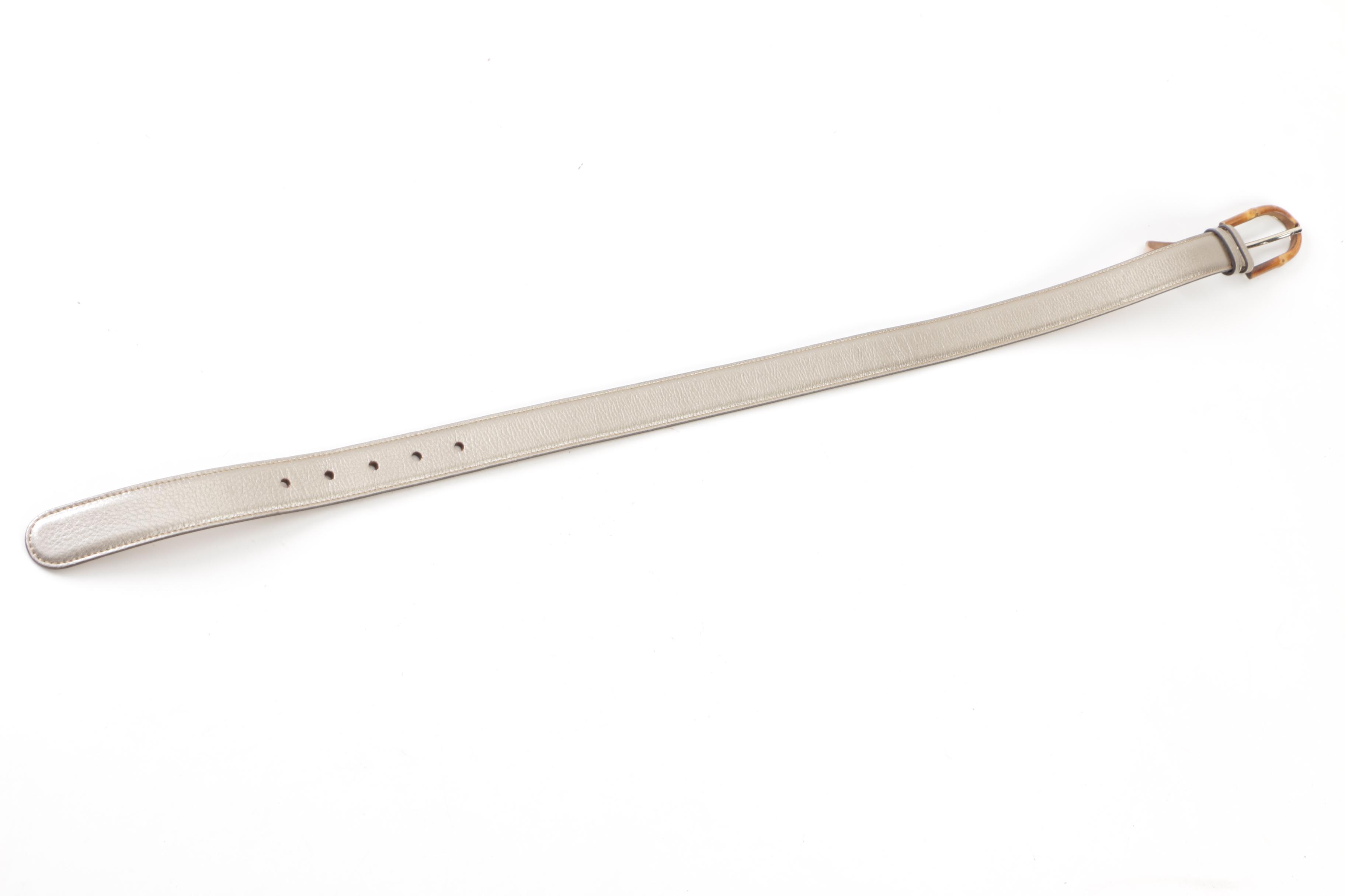 Gucci Cellarius Metallic Leather Belt with Bamboo Buckle, Made in Italy