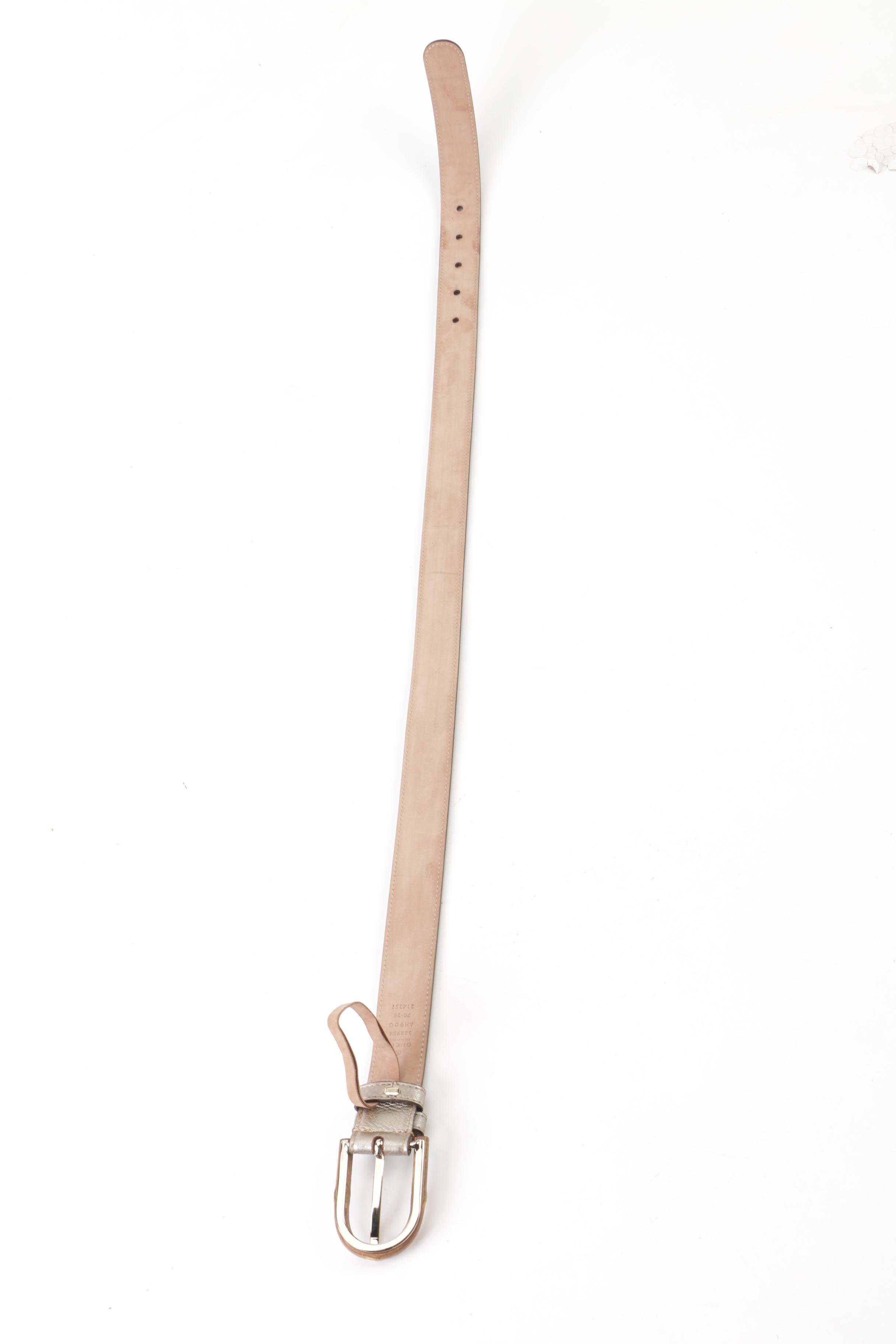 Gucci Cellarius Metallic Leather Belt with Bamboo Buckle, Made in Italy