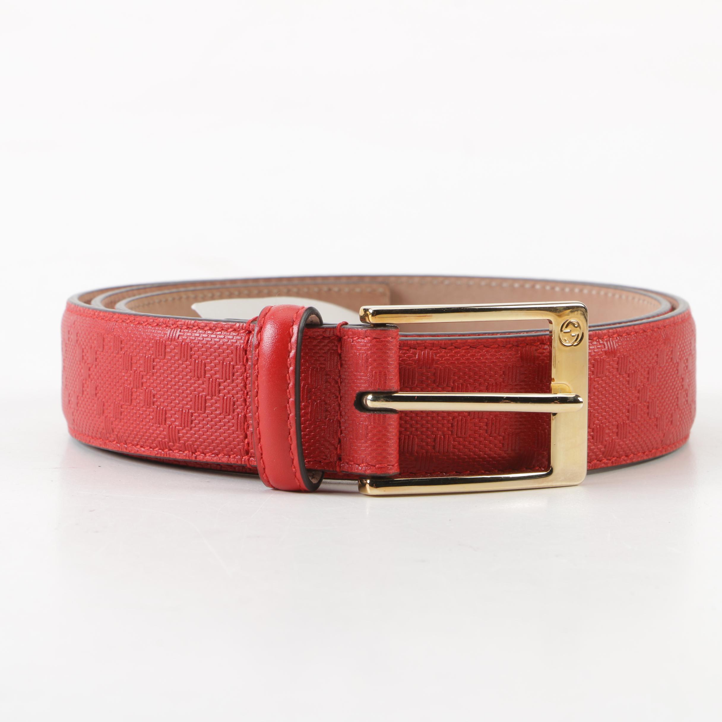 Gucci Hilary Lux Diamante Motif Red Leather Belt, Made in Italy