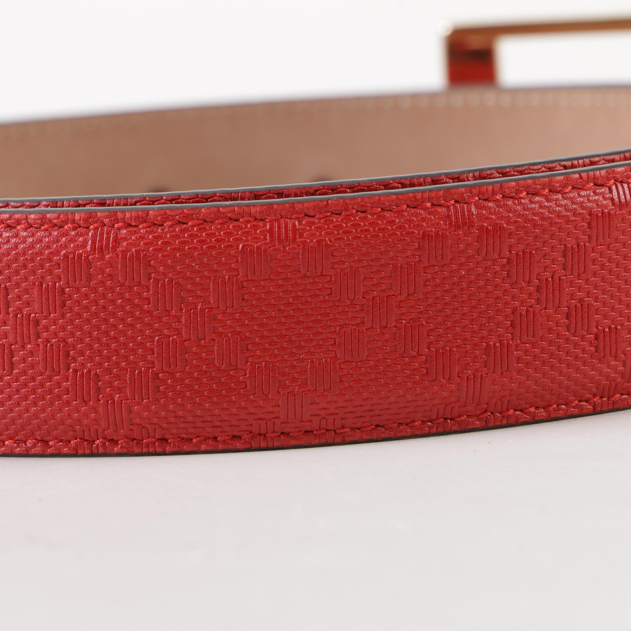 Gucci Hilary Lux Diamante Motif Red Leather Belt, Made in Italy