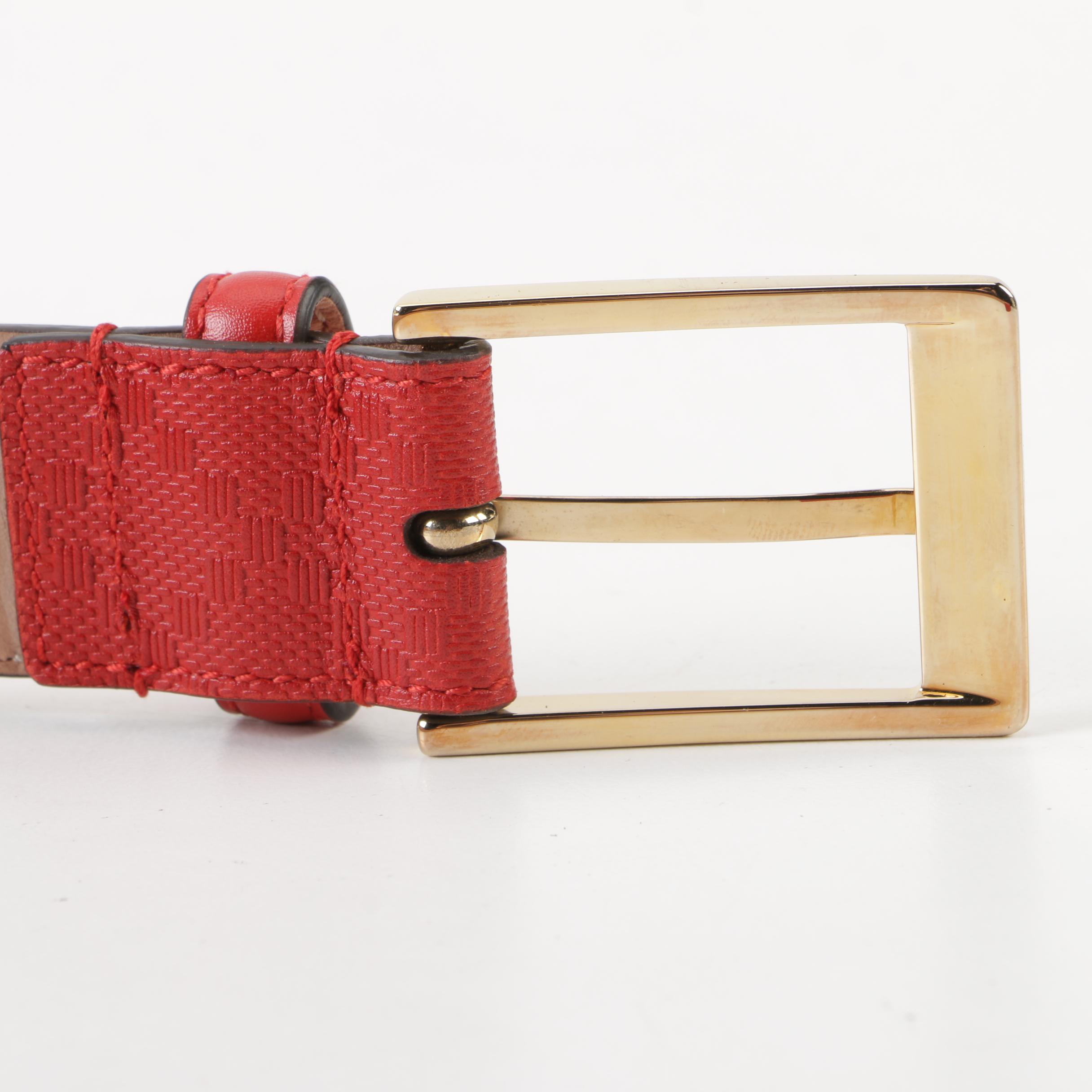Gucci Hilary Lux Diamante Motif Red Leather Belt, Made in Italy