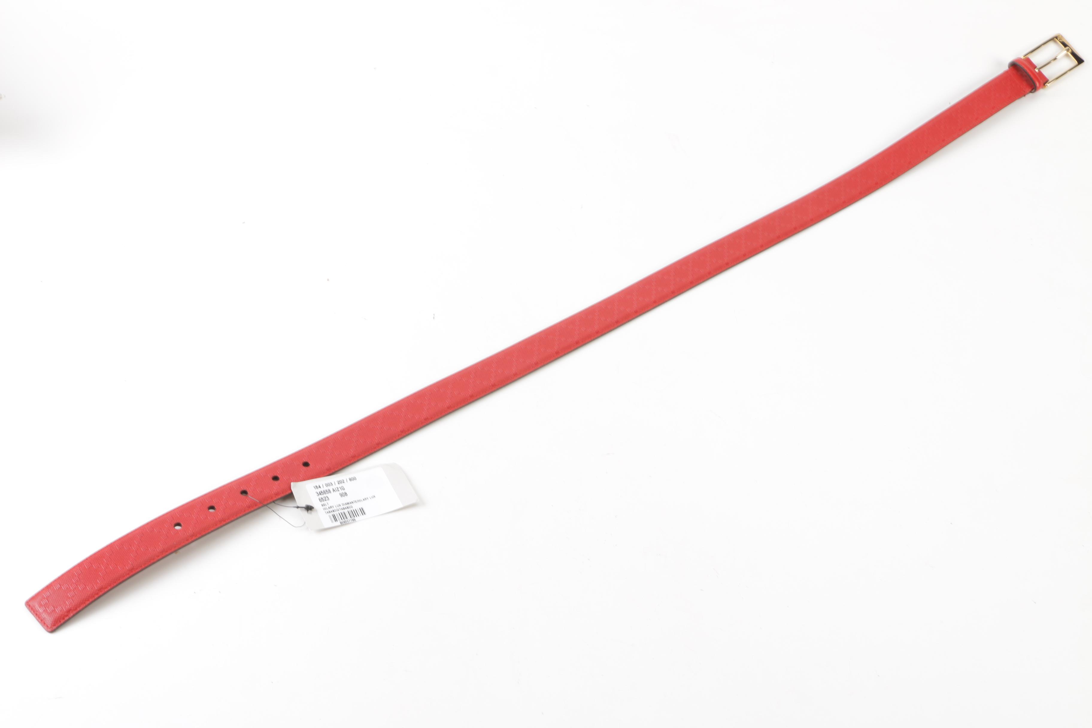 Gucci Hilary Lux Diamante Motif Red Leather Belt, Made in Italy