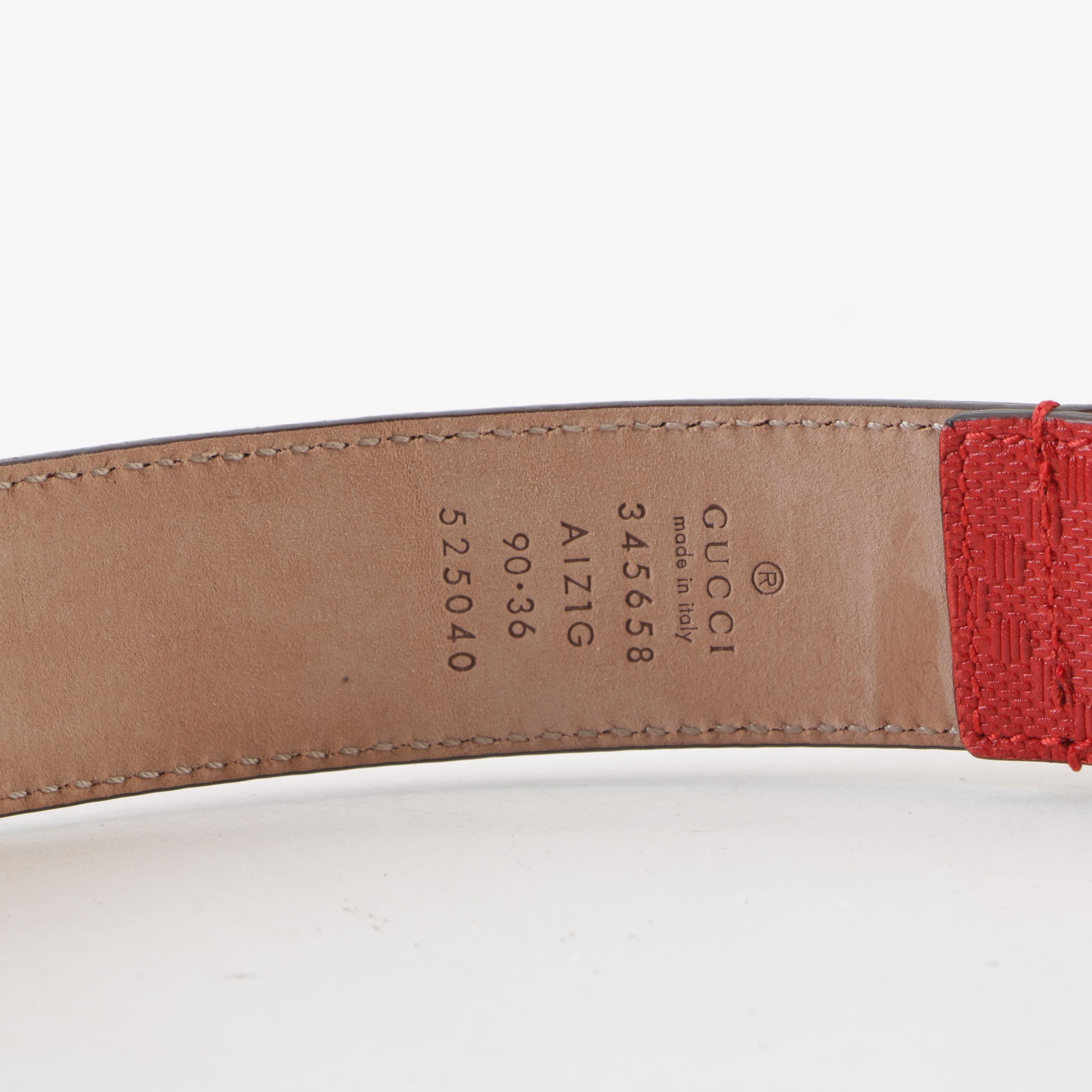 Gucci Hilary Lux Diamante Motif Red Leather Belt, Made in Italy
