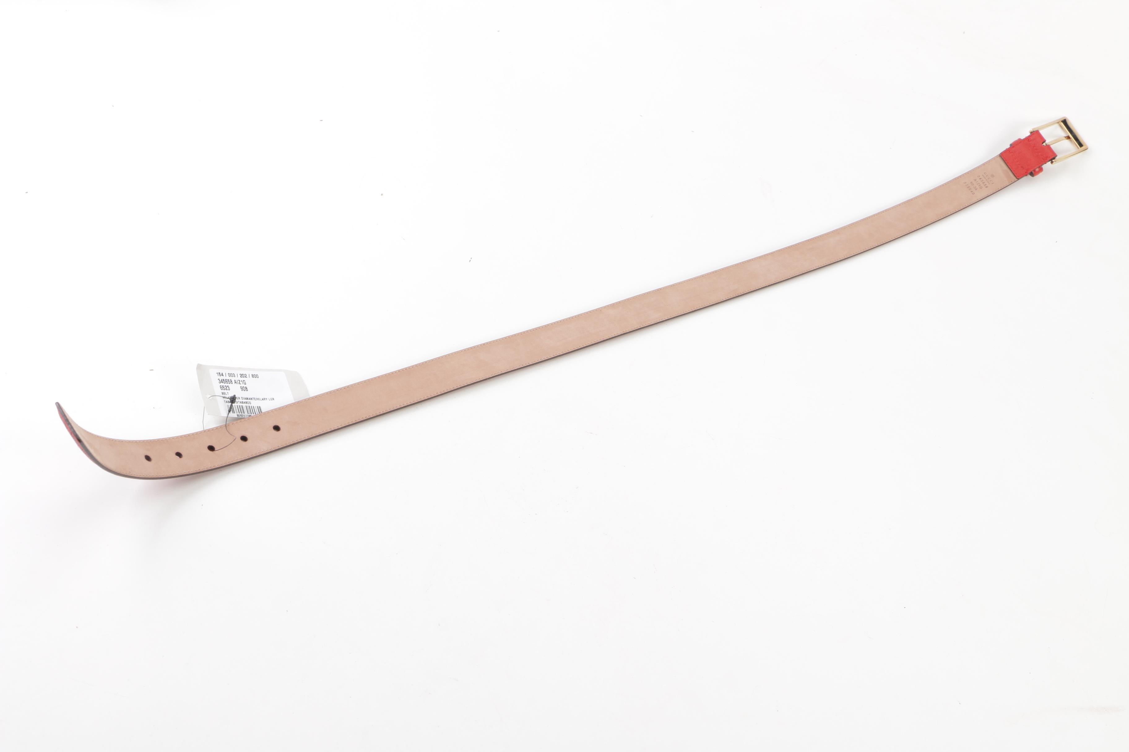 Gucci Hilary Lux Diamante Motif Red Leather Belt, Made in Italy