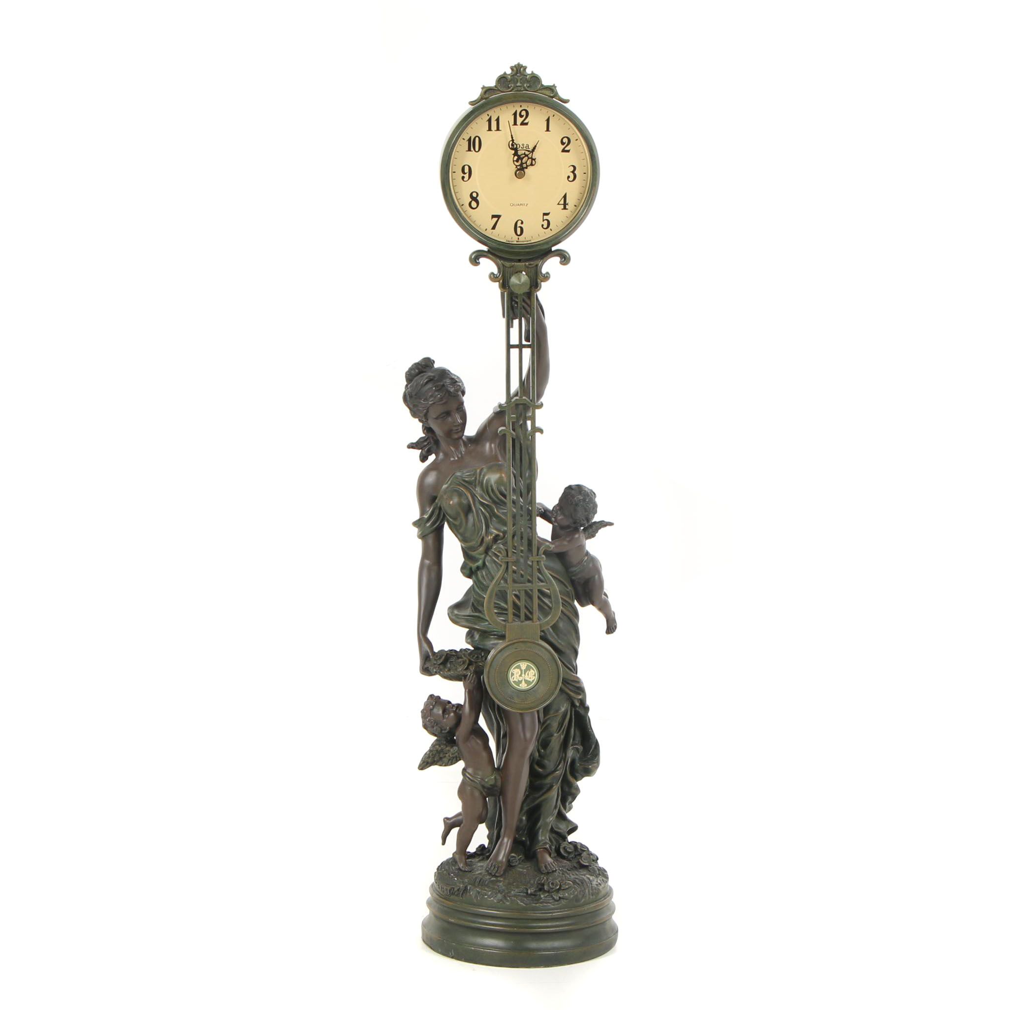 Design Toscano "Grande-Scale Flora" Swinging Pendulum Clock in Faux Bronze